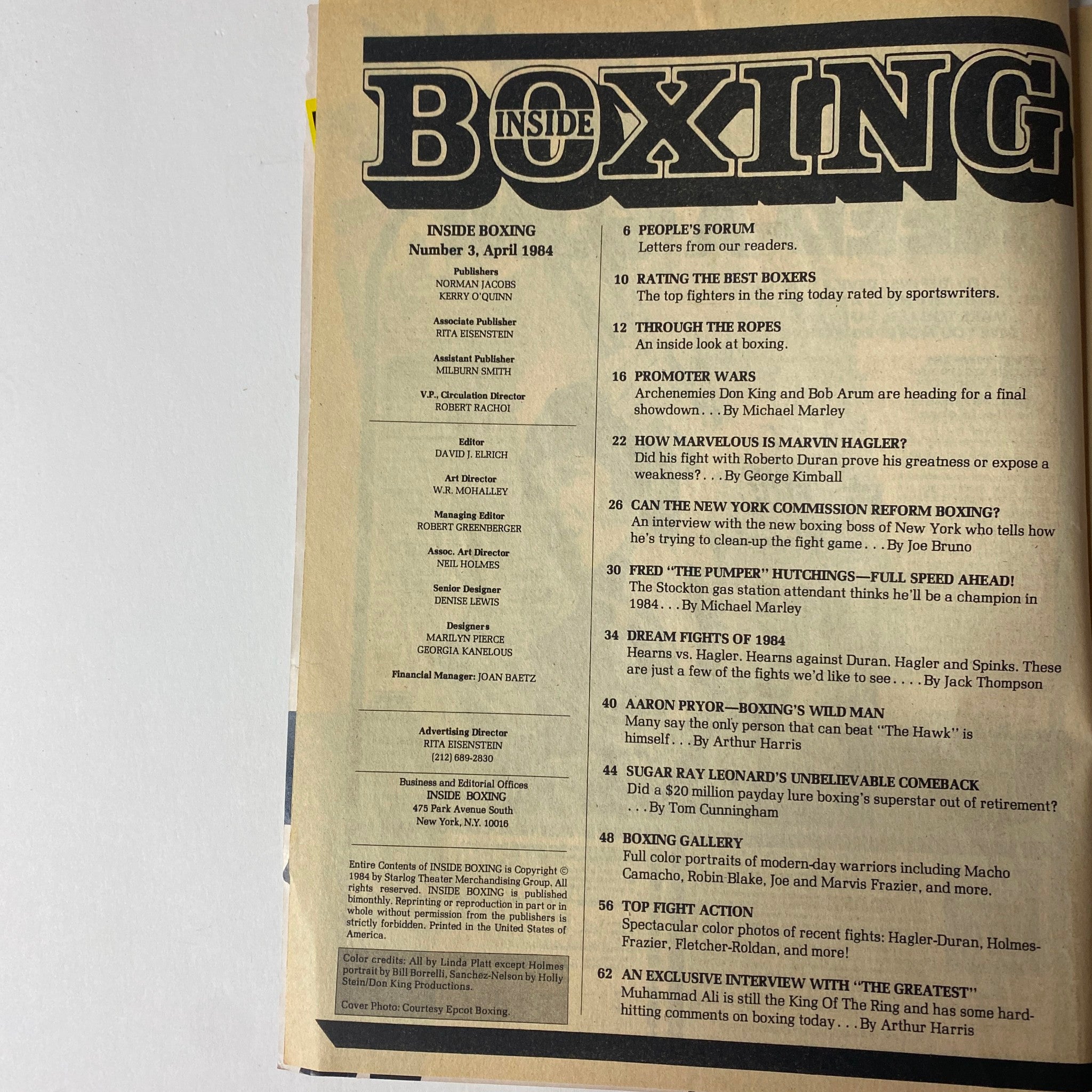 Inside Boxing Magazine April 1984 No. 3 Thomas Hearns Cover No Label