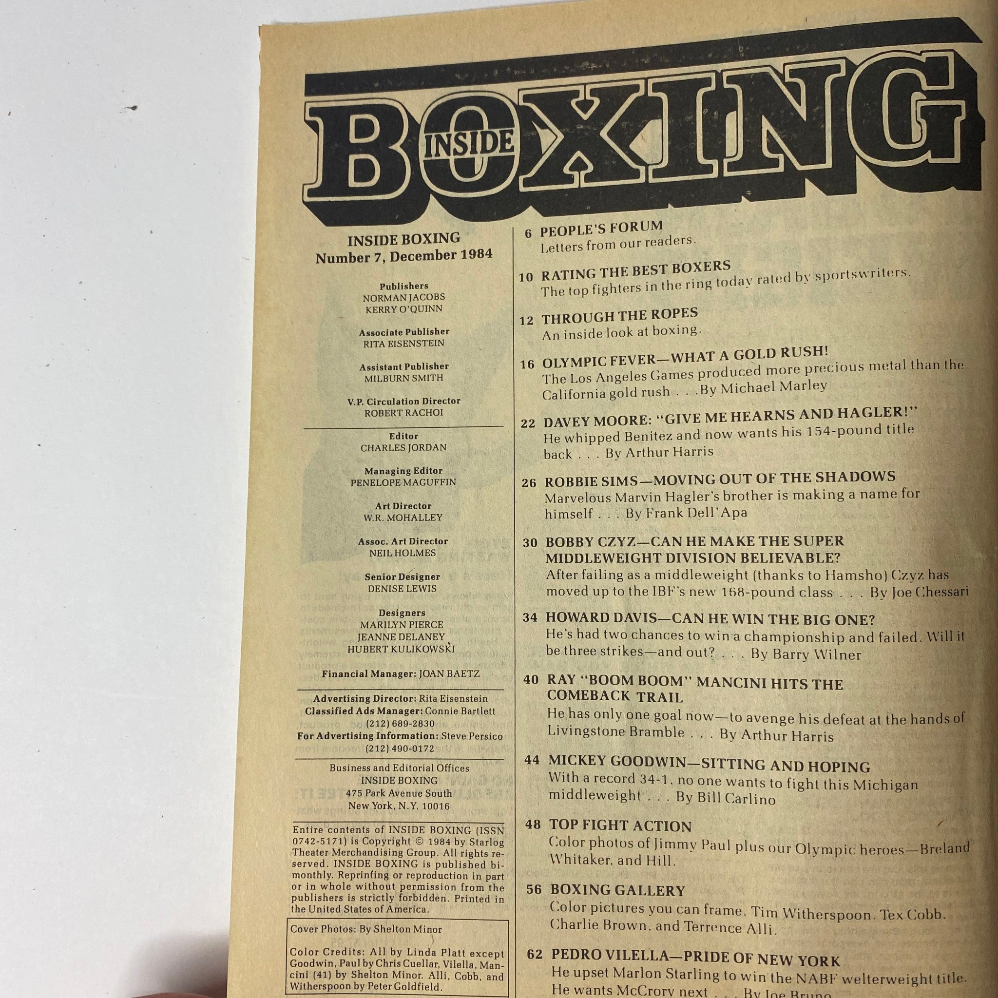 Inside Boxing Magazine December 1984 No. 7 Ray Boom Boom Mancini Cover No Label