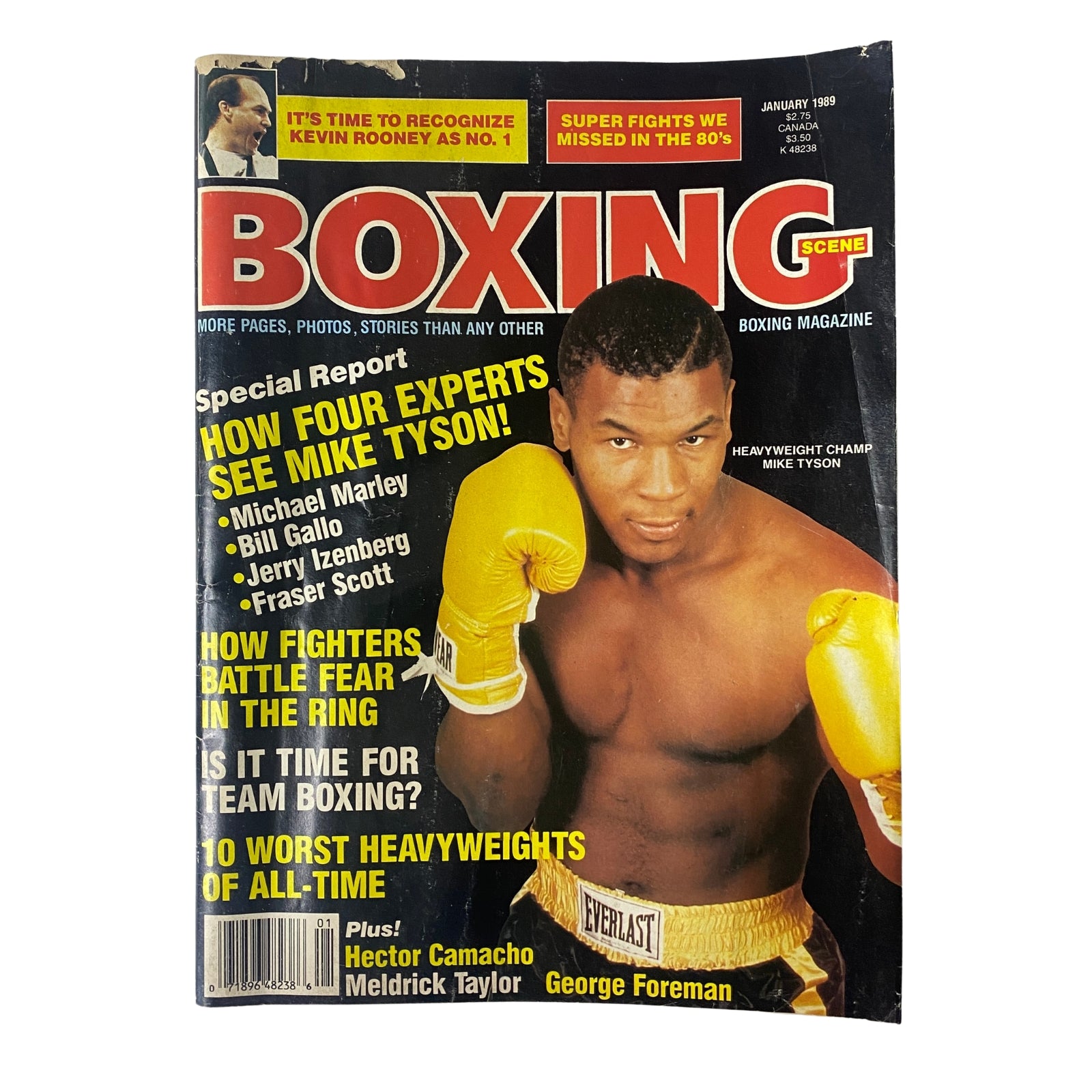 Boxing Scene Magazine January 1989 featuring Mike Tyson on the cover with the headline 'Super Fights We Missed in the 80's' highlighting boxing analysis and expert insights.