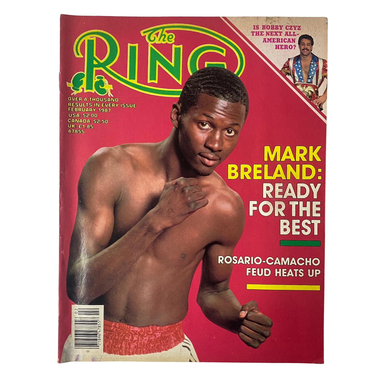 The Ring Magazine February 1987 cover featuring Mark Breland, an Olympic gold medalist boxer, with the headline 'Mark Breland: Ready for the Best'. This edition explores Breland's rise in professional boxing.
