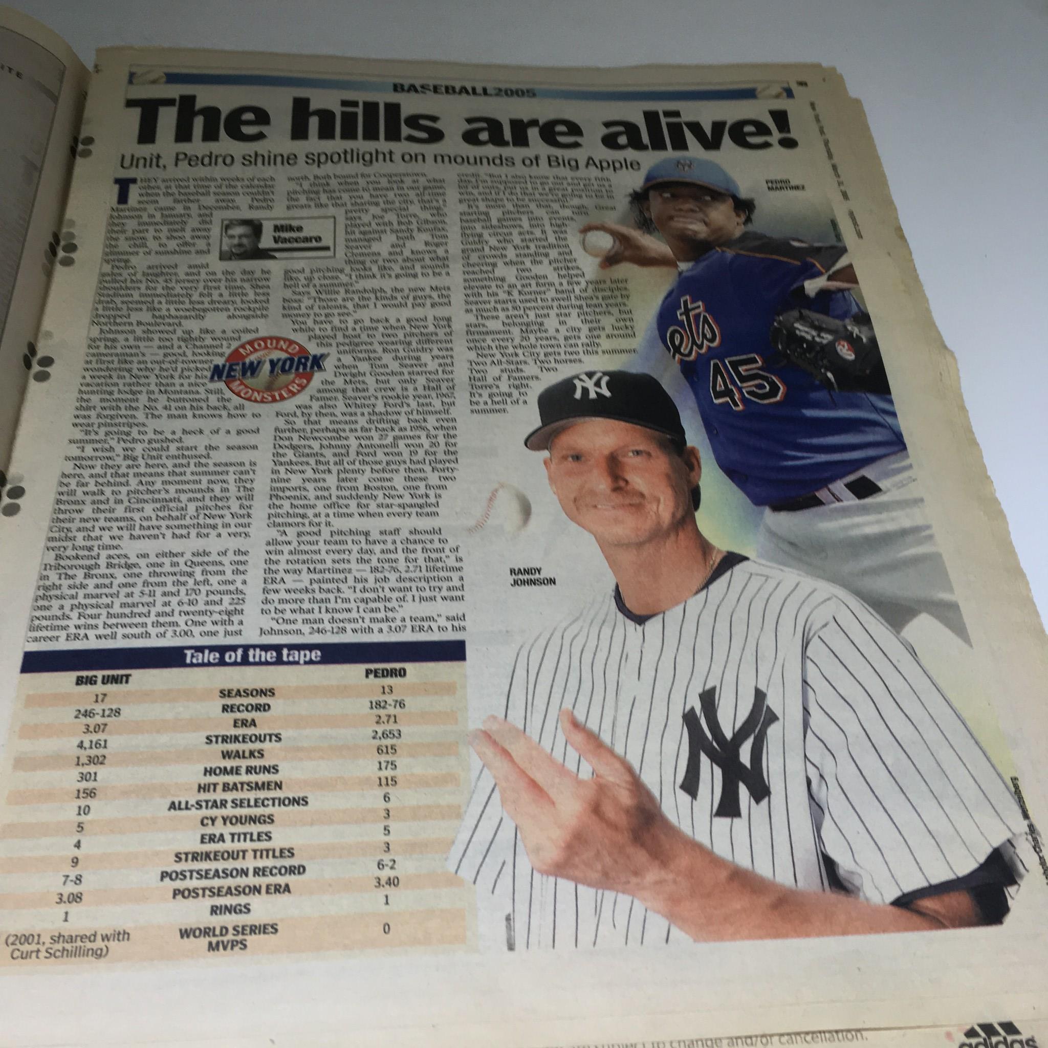 NY Post:3/31/05 Aces Up!Pedro & Randy Set 2 Deal Hall of Fame Stuff in Big Apple