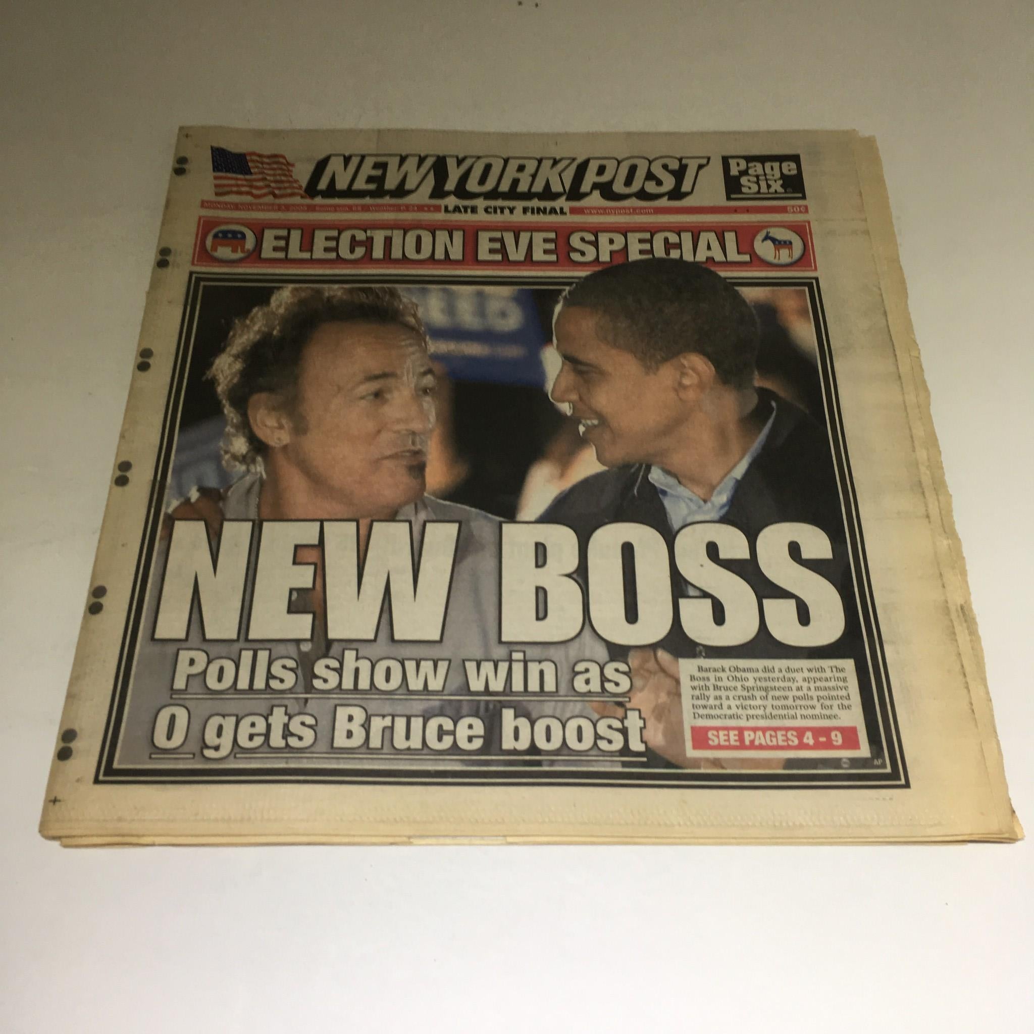 New York Post: Nov 3 2008 New Boss Polls Show Win as 0 Gets Bruce Boost