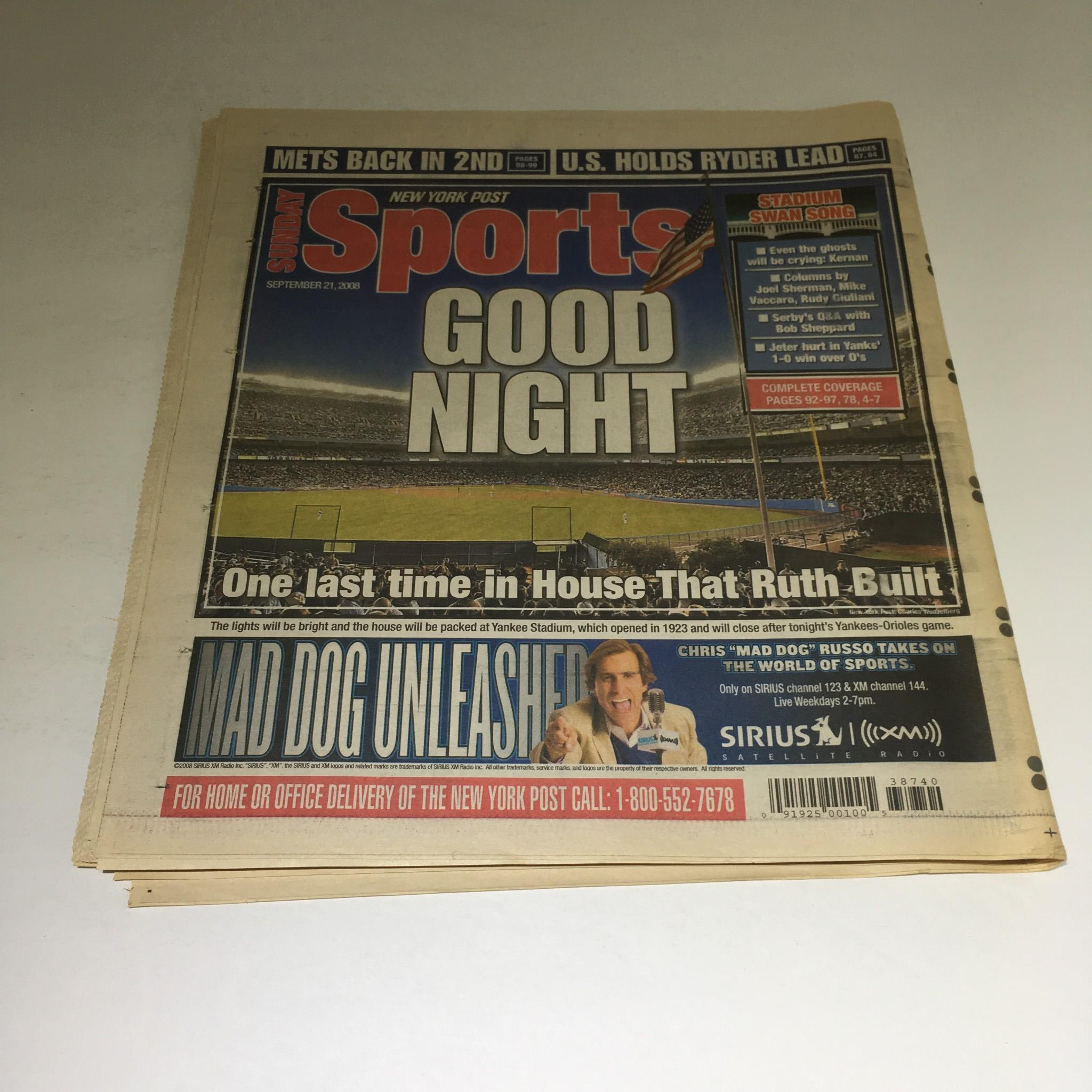 New York Post:9/21/08 Thanks for the Memories Boss Goodbye 2 Stadium