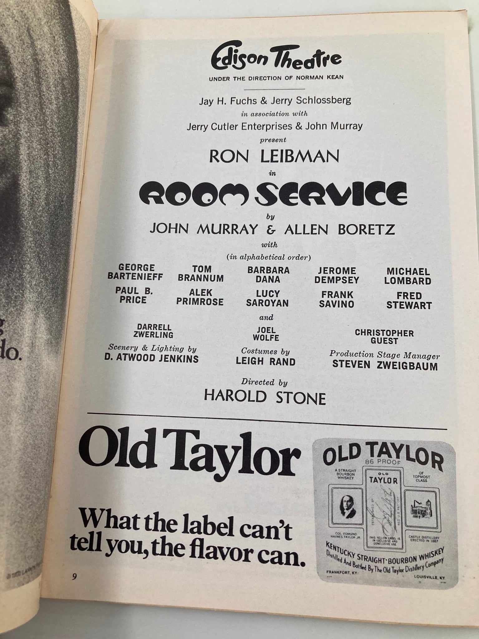 1970 Playbill Edison Theatre Tom Brannum, Ron Leibman in Room Service