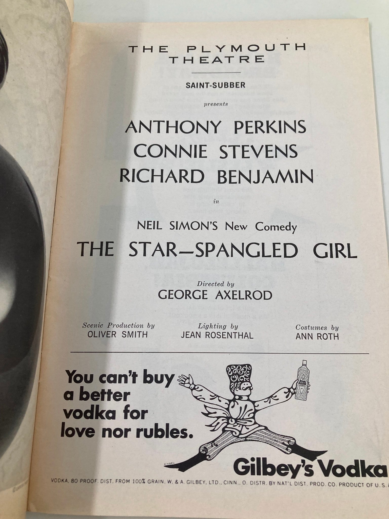 1967 Playbill The Plymouth Theatre Anthony Perkins in The Star-Spangled Girl