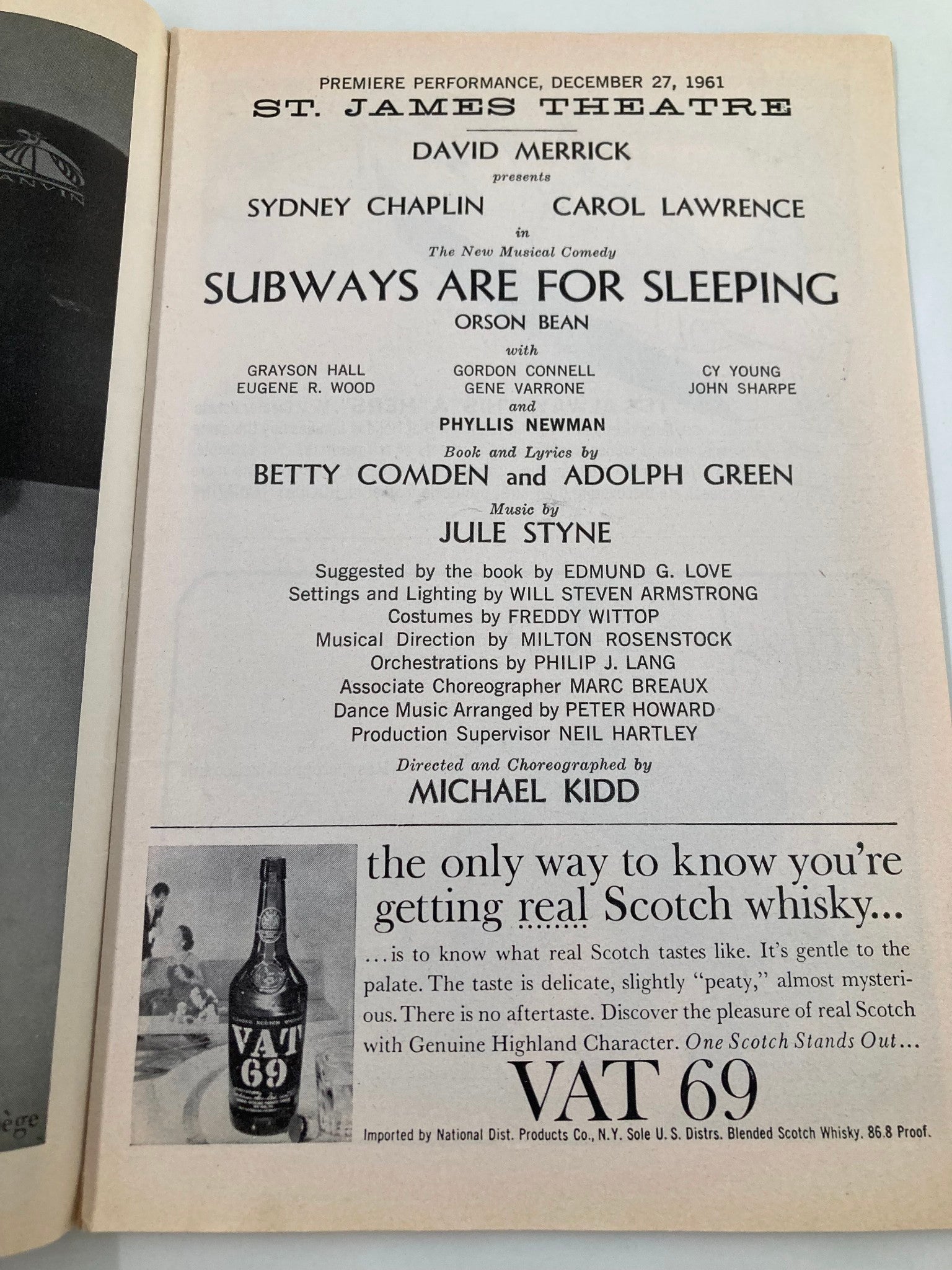 1961 Playbill St. James Theatre Sydney Chaplin in Subways Are For Sleeping