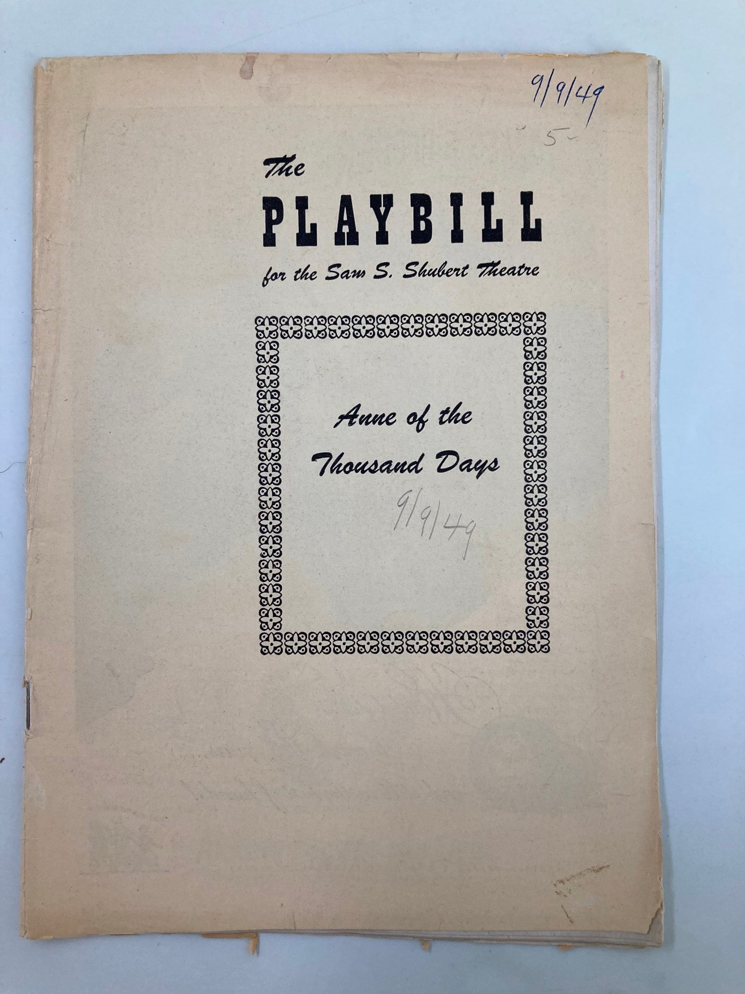 1949 Playbill Sam S. Shubert Theatre Red Harrison in Anne of The Thousand Days