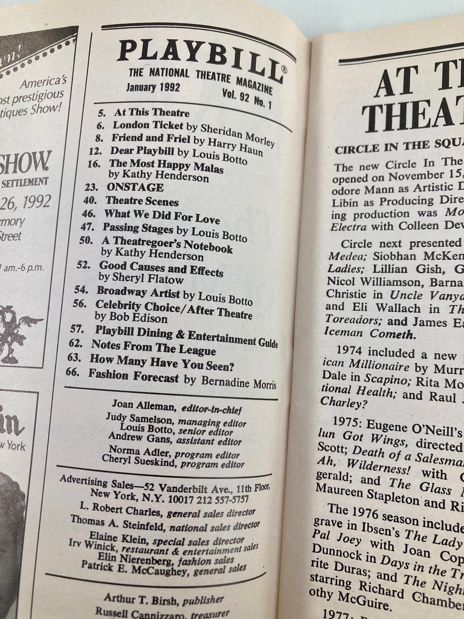 1992 Playbill Cirlce in the Square Theatre Conrad Bain in On Borrowed Time