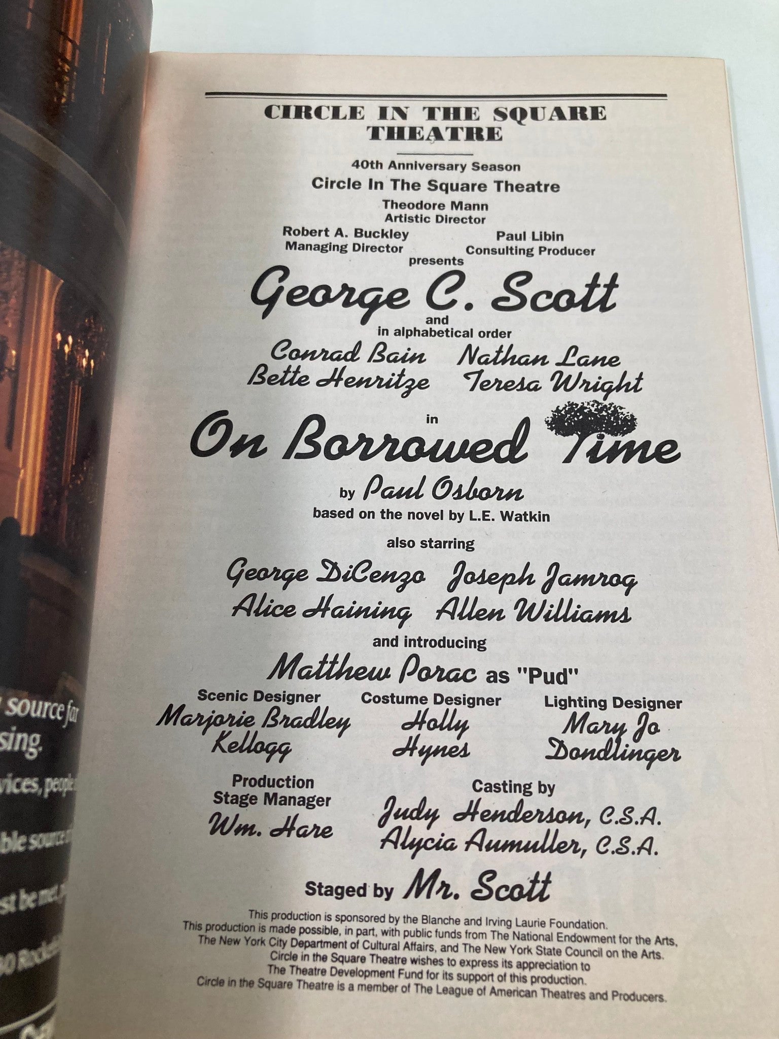 1992 Playbill Cirlce in the Square Theatre Conrad Bain in On Borrowed Time