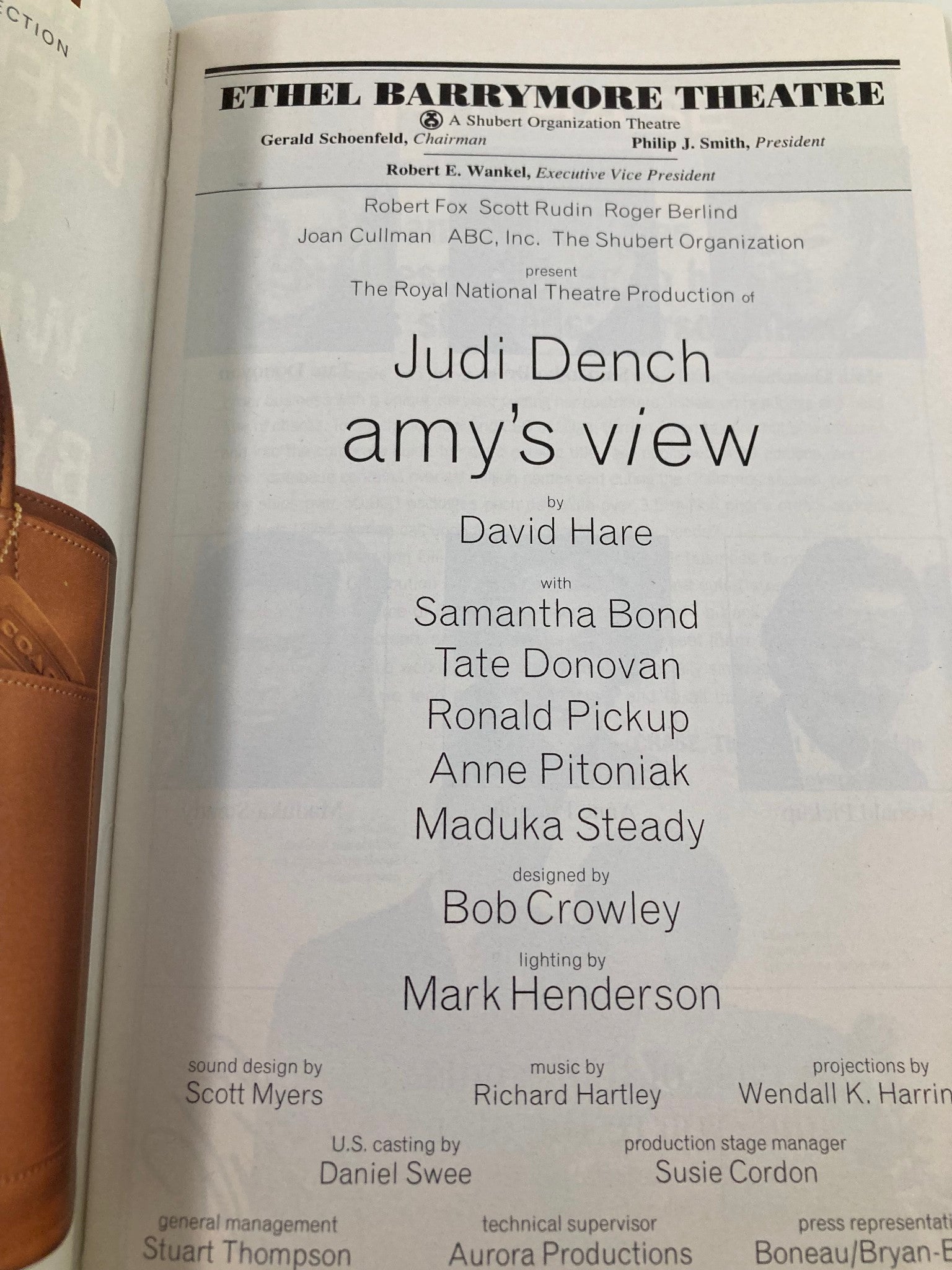 1999 Playbill Ethel Barrymore Theatre Samantha Bond in Judi Dench Amy's View