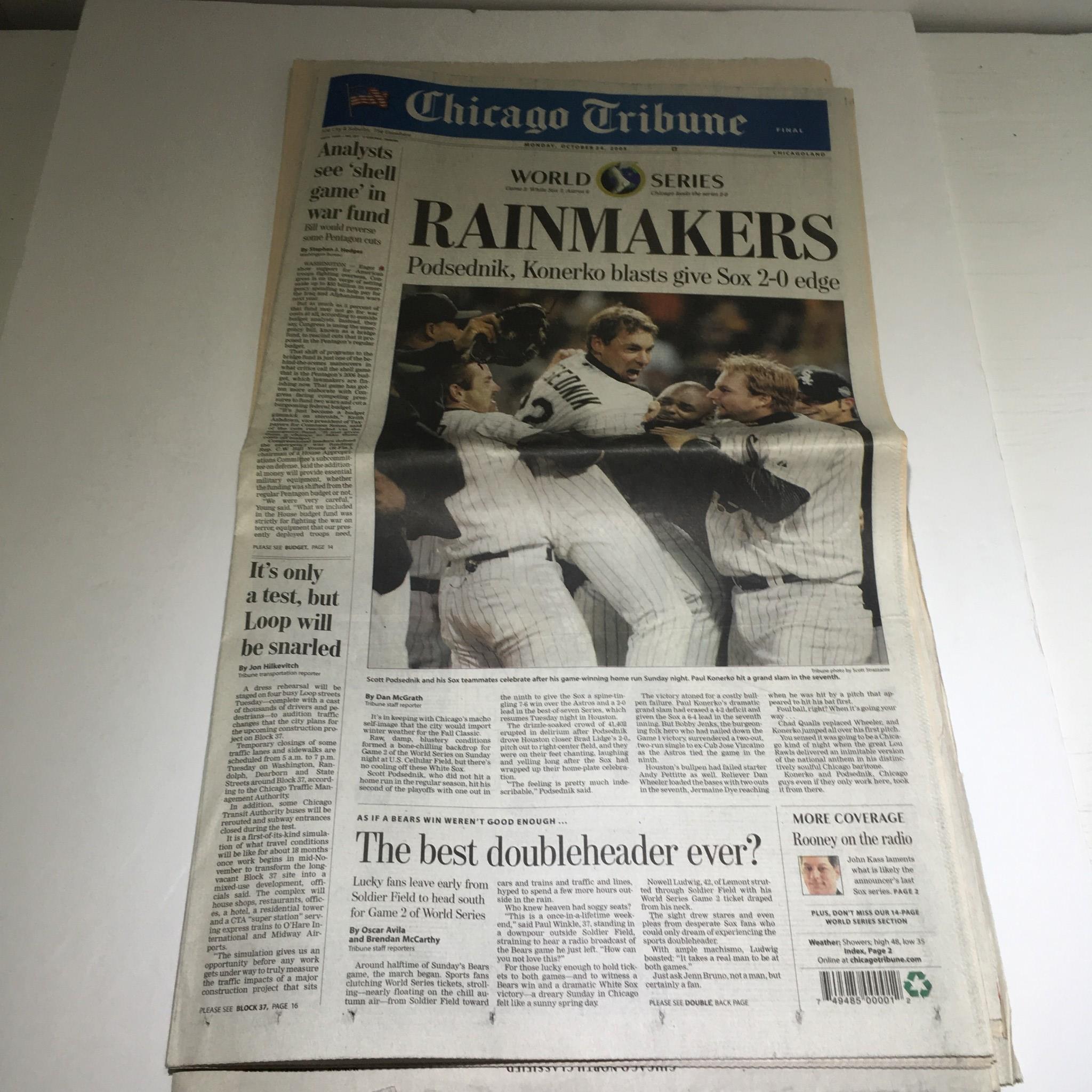 Chicago Tribune: 10/24/05 Podsednik, konerko Blasts Give Sox 2-0 World Series