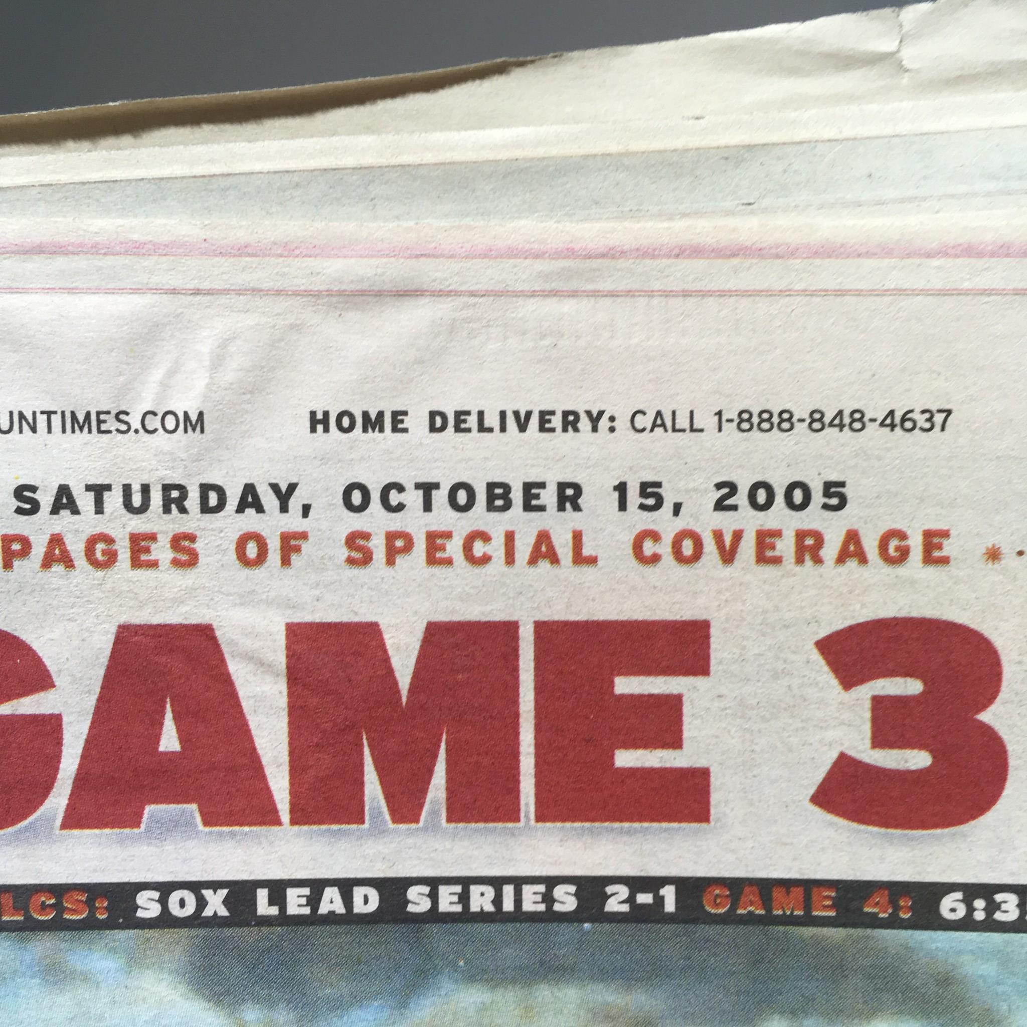 Chicago Sun-Times: Oct 15 2005 No-Doubter! Game 3 Chicago Whitesox World Series