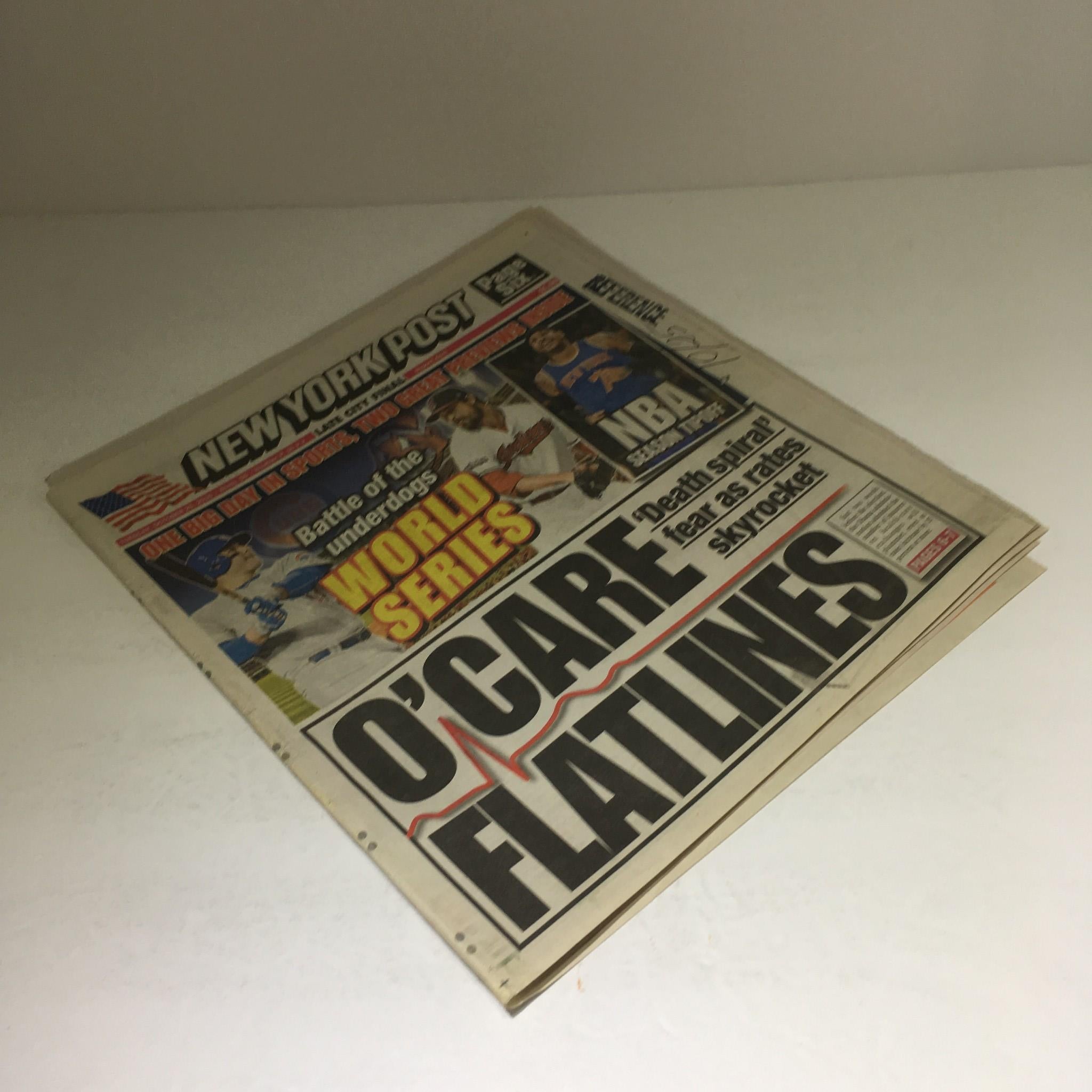 NY Post: 10/25/16 O'Care Flatlines, Death Spiral Fear As rates Skyrocket