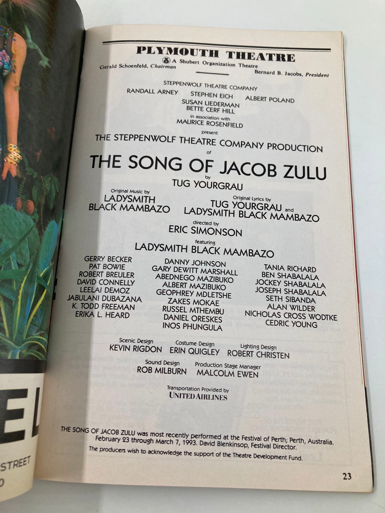 1993 Playbill Plymouth Theatre Ladysmith Black Mambazo in The Song of Jacob Zulu