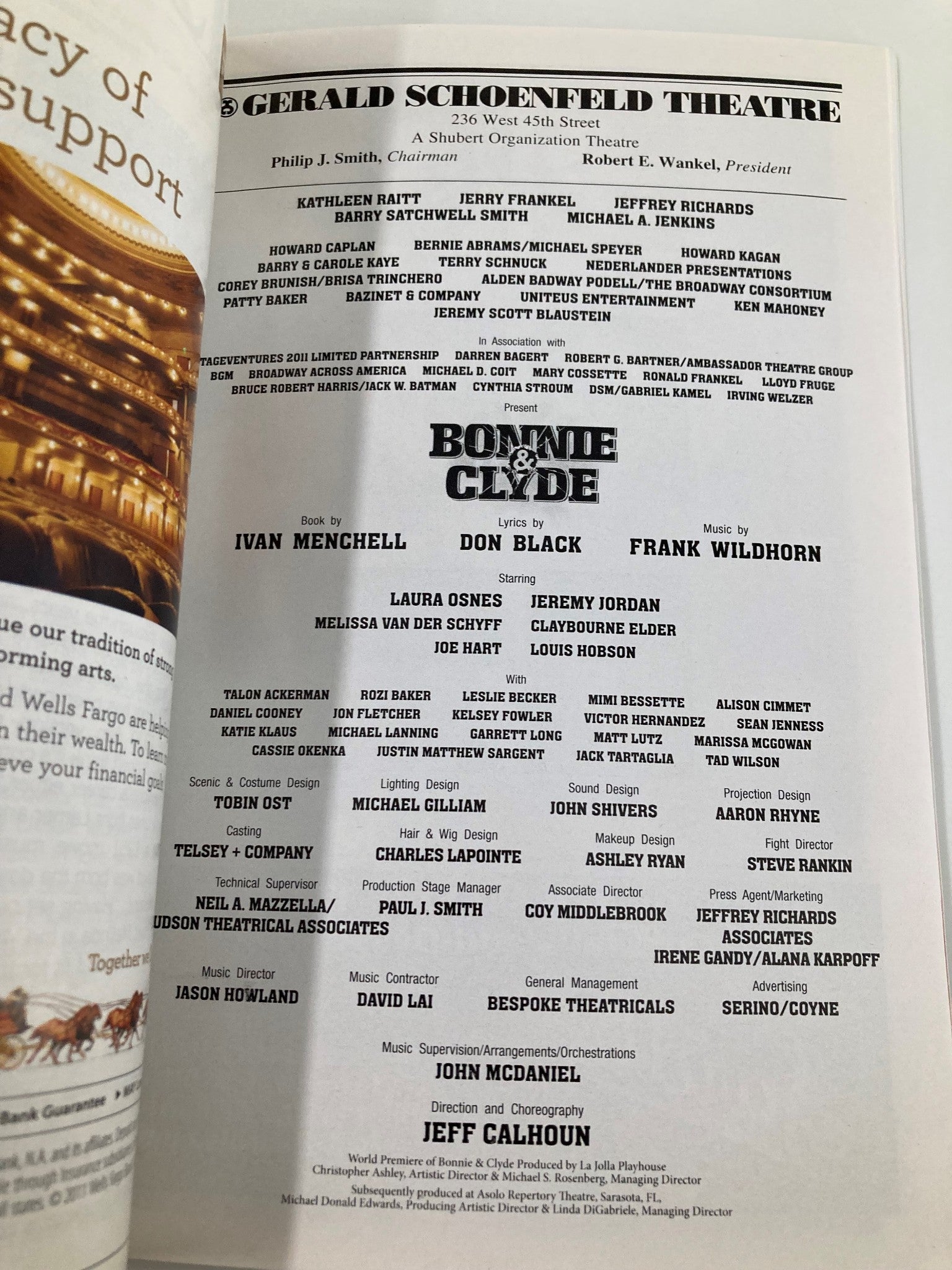 2011 Playbill Gerald Schoenfeld Theatre Bonnie & Clyde Laura Osnes, Joe Hart