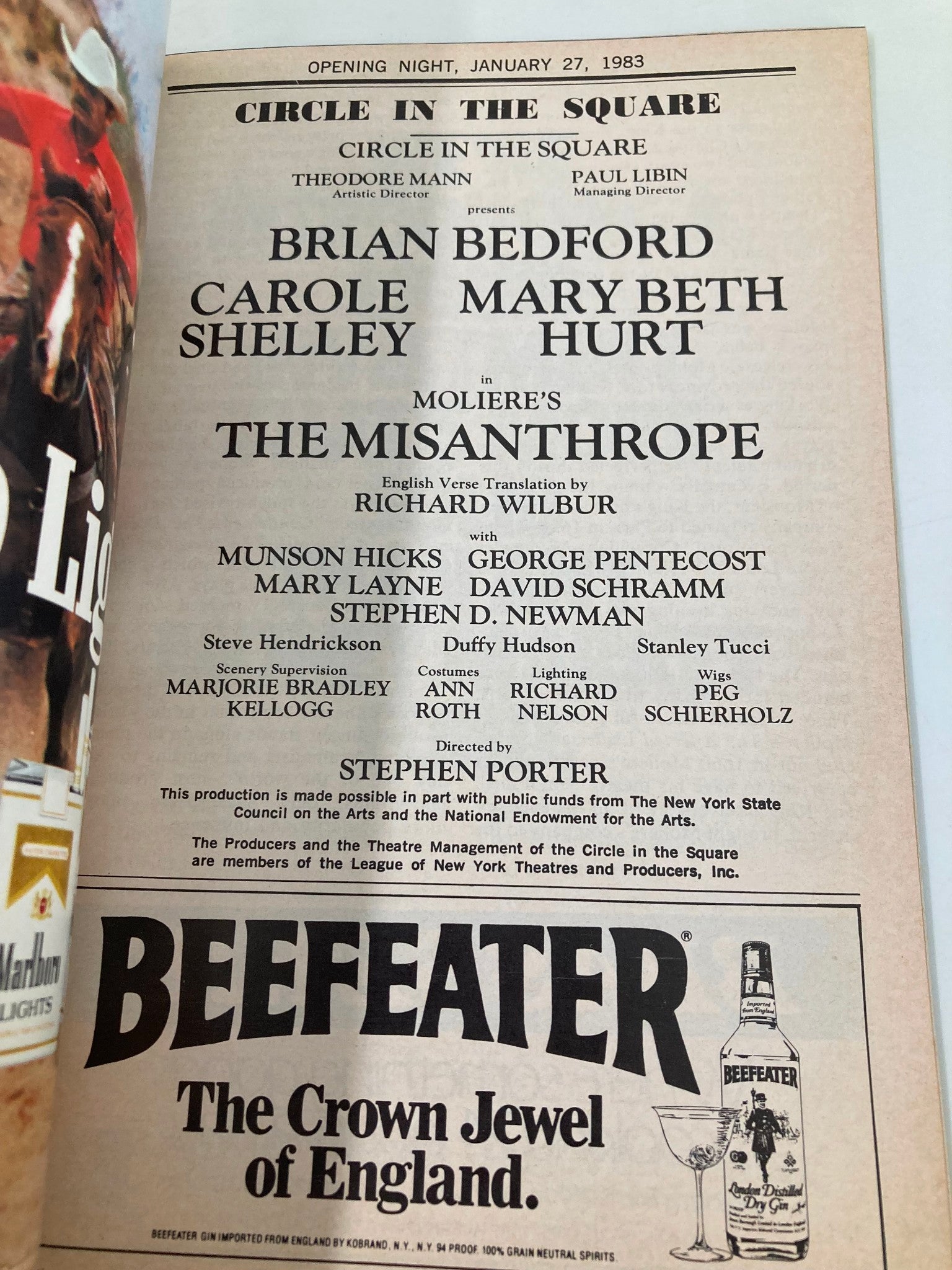 1983 Playbill Circle in the Square The Misanthrope Brian Bedford, Carole Shelley