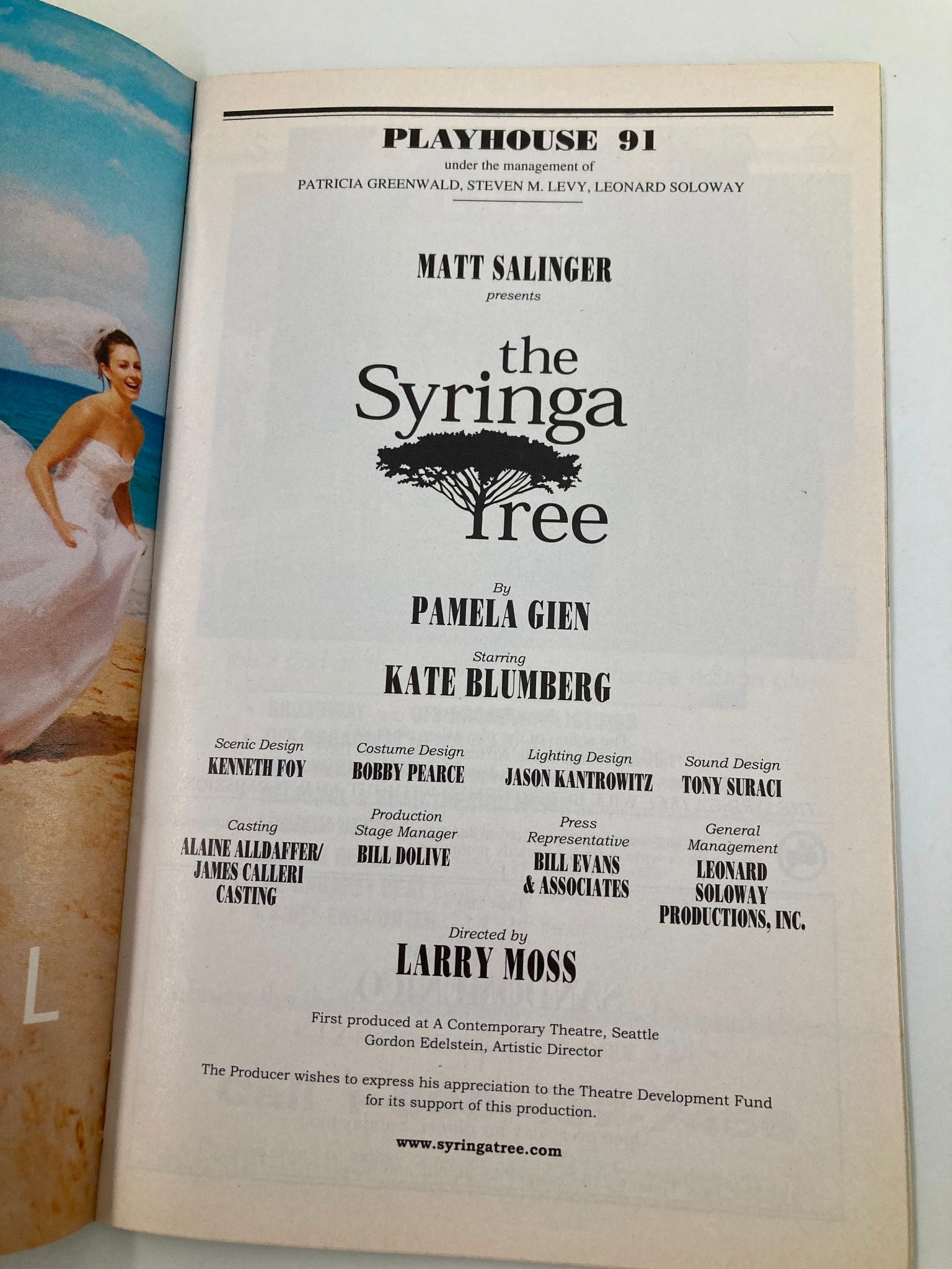 2002 Playbill Playhouse 91 The Syringa Tree Kate Blumberg, Matt Salinger