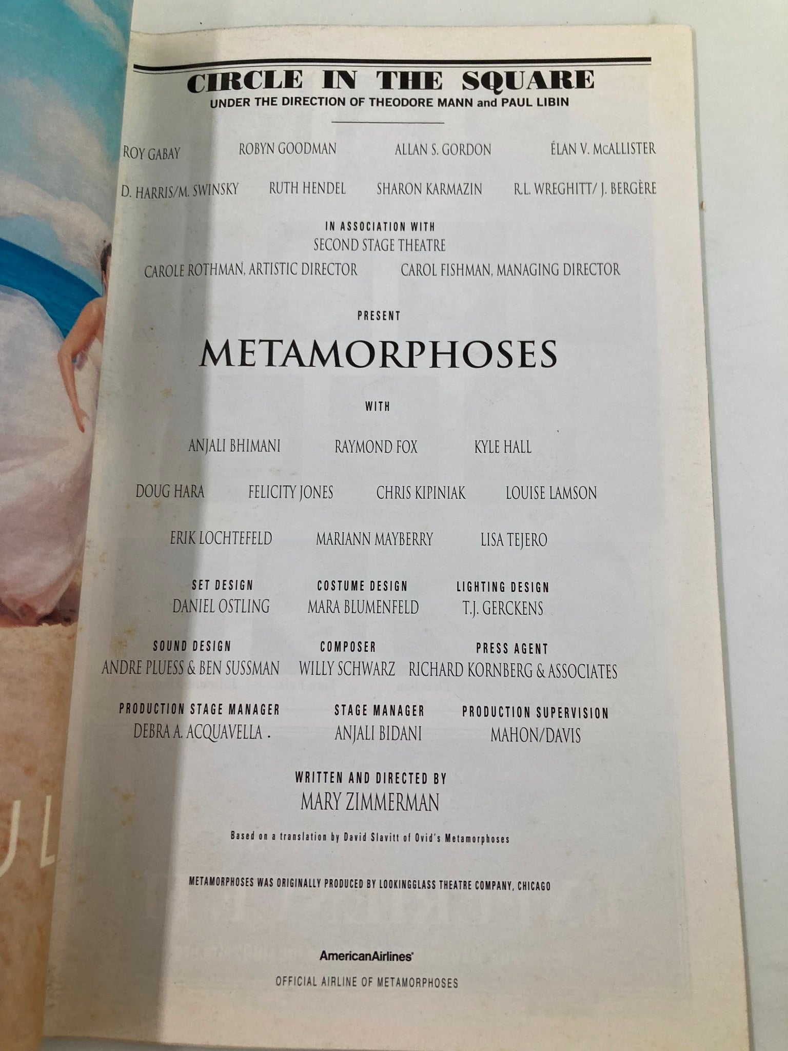 2002 Playbill Cirlce In The Square Metamorphoses Anjali Bhimani, Raymond Fox