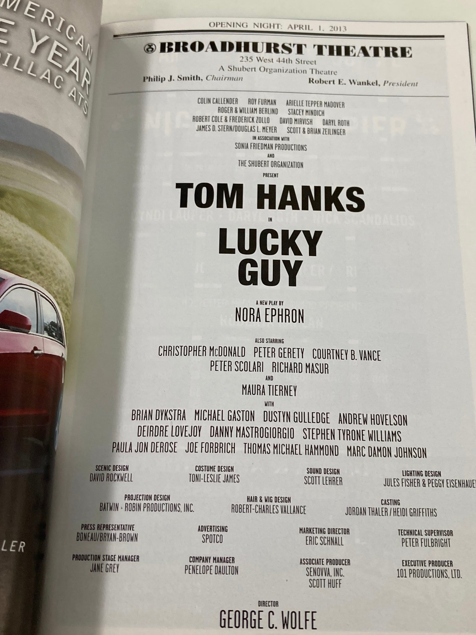 2013 Playbill Broadhurst Theatre Lucky Guy Tom Hanks, Christopher McDonald