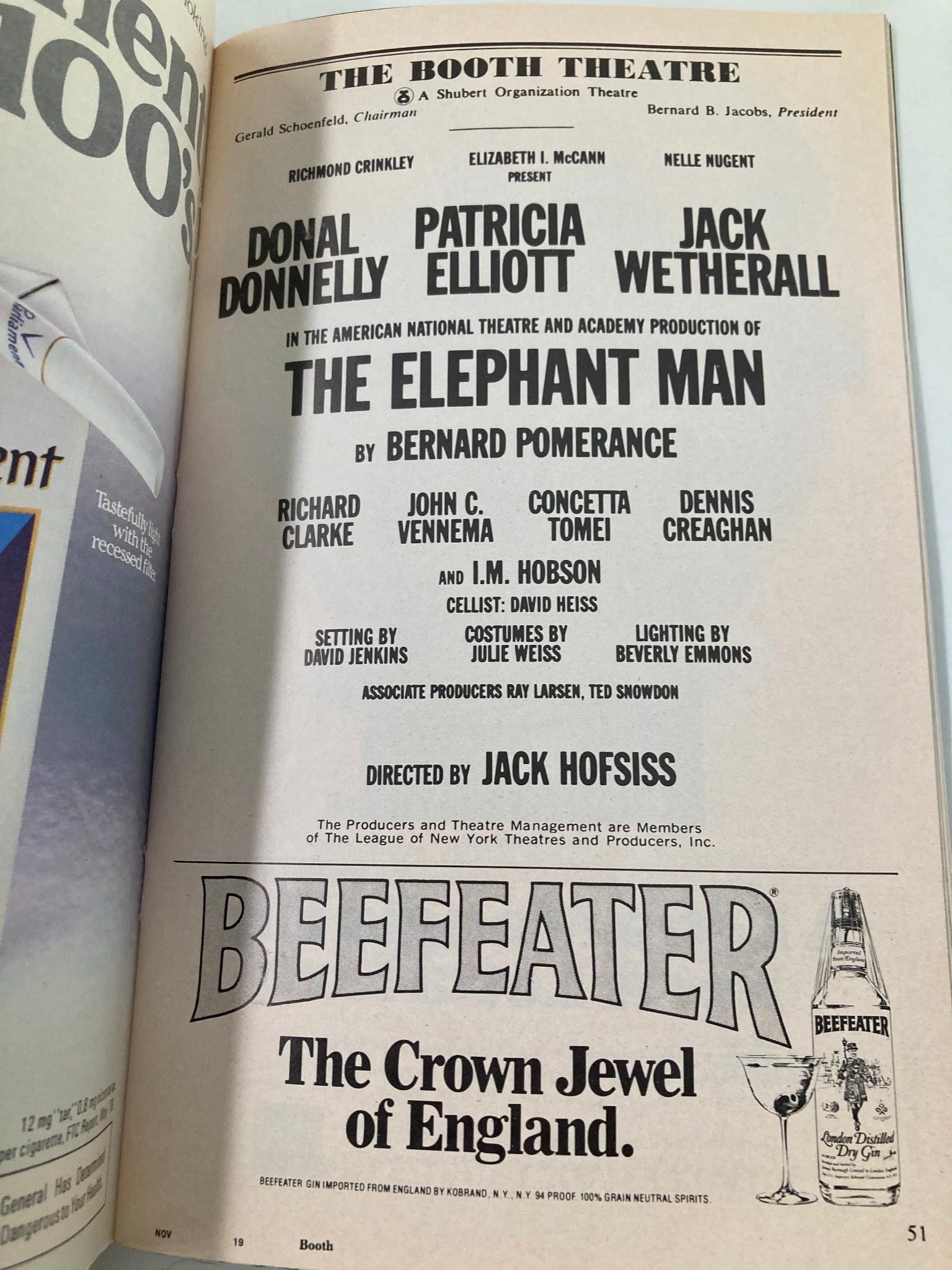 1979 Playbill The Booth Theatre The Elephant Man Richard Clarke, I.M. Hobson