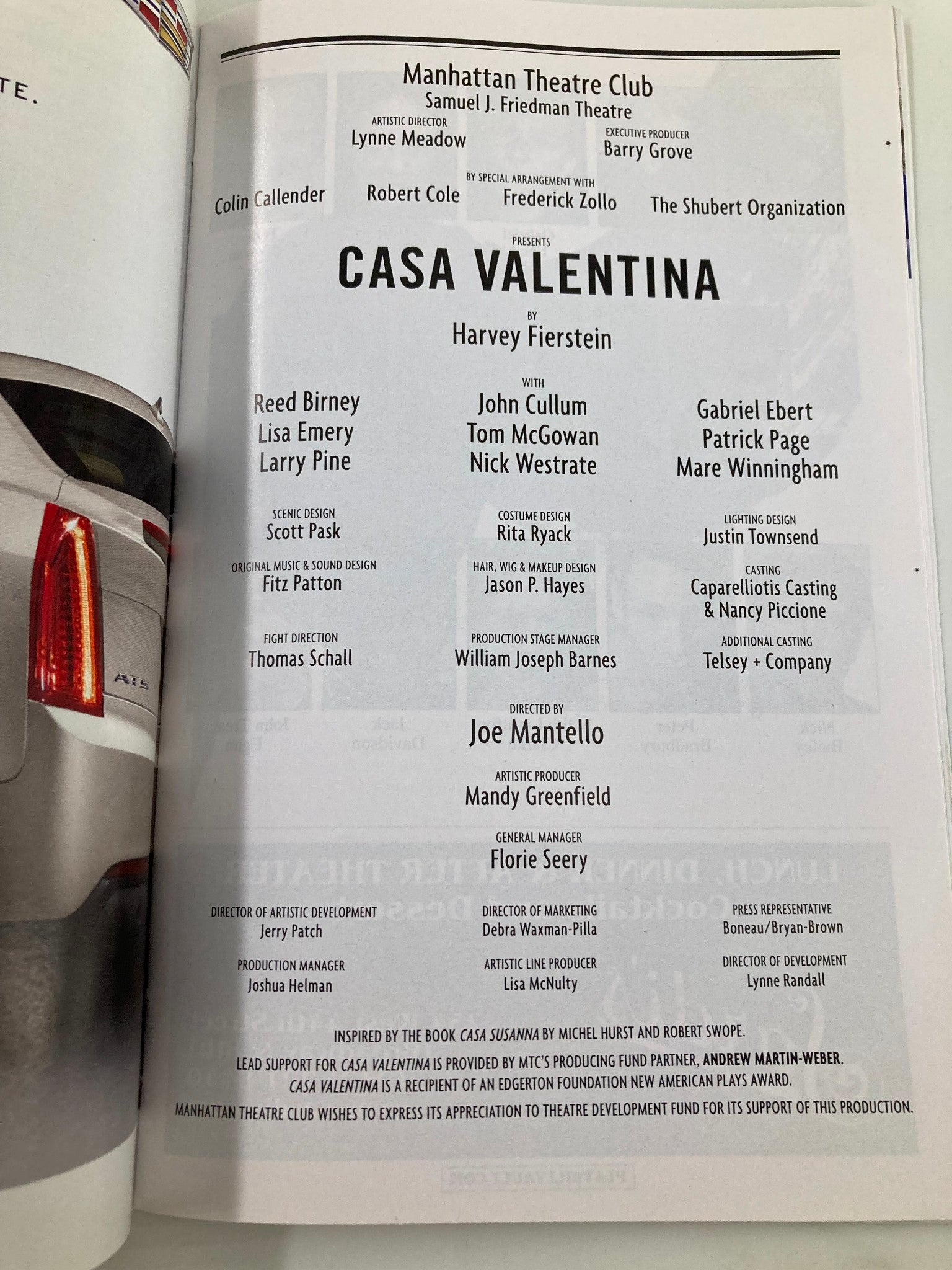 2014 Playbill Manhattan Theatre Club Casa Valentina Reed Birney, John Cullum