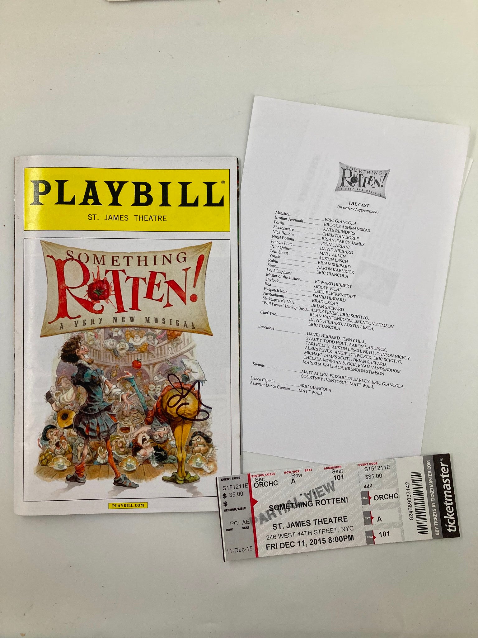 2015 Playbill St. James Theatre Something Rotten Brian d'Arcy James, Brad Oscar