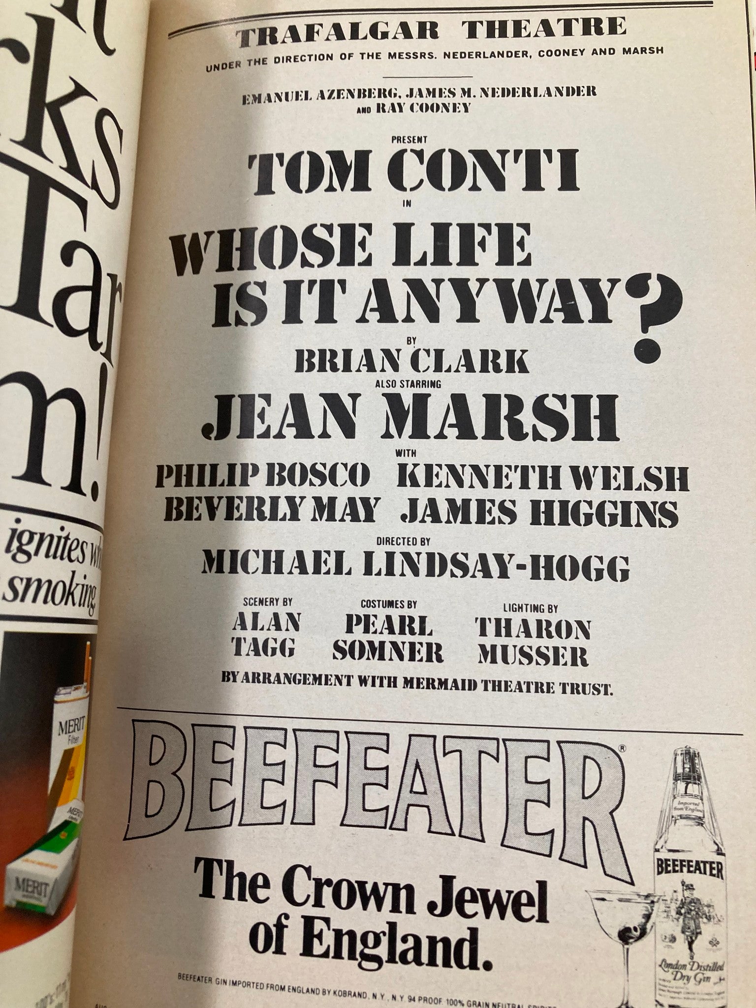 1979 Playbill Trafalgar Theatre Whose Life Is It Anyway Jean Marsh, Philip Bosco