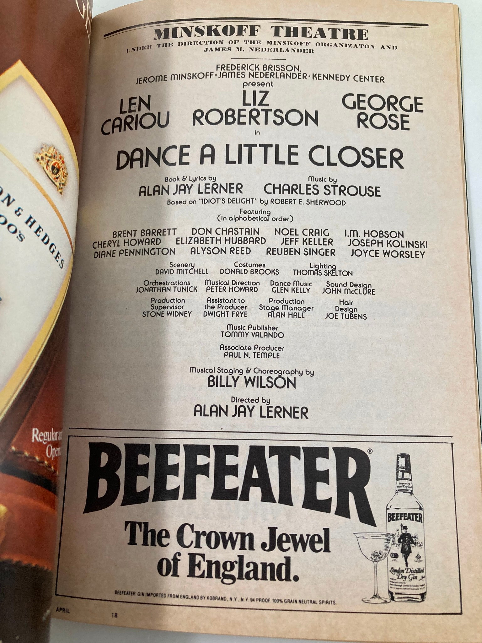 1983 Playbill Minskoff Theatre Dance A Little Closer Len Cariou, Liz Robertson