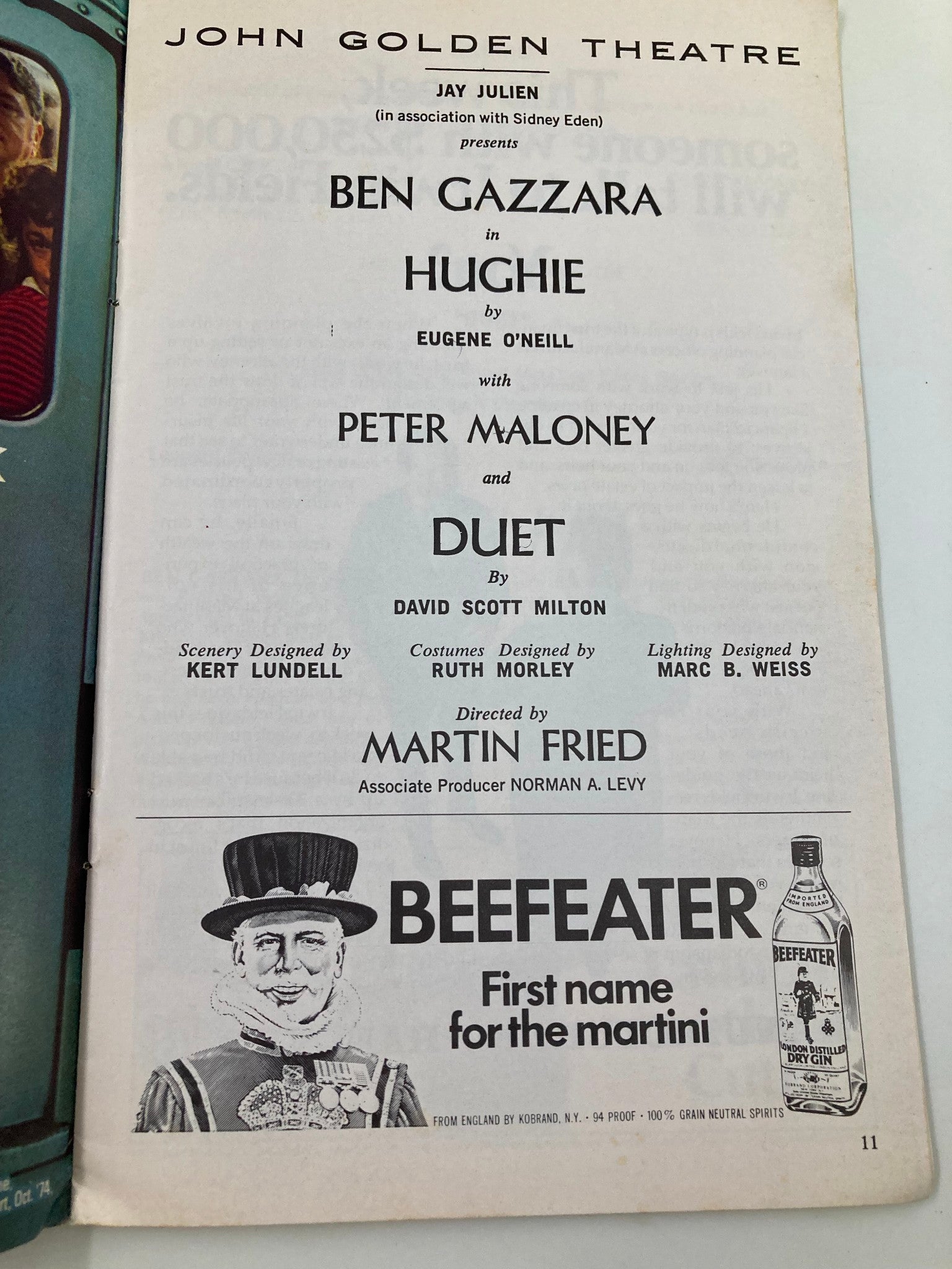 1975 Playbill John Golden Theatre Hughie/Duet Ben Gazzara and Peter Maloney