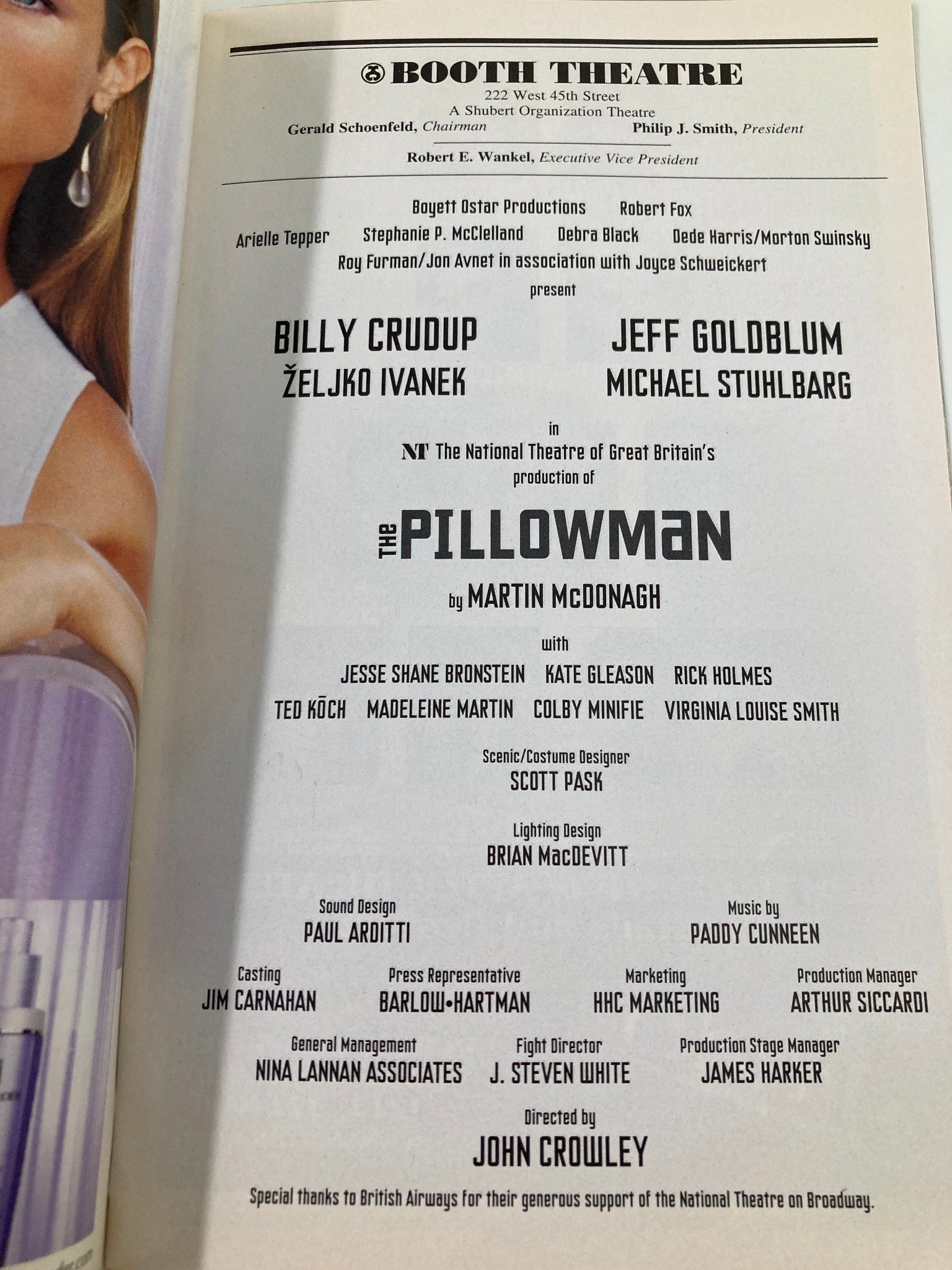 2005 Playbill Booth Theatre The Pillowman Billy Crudup and Jeff Goldblum