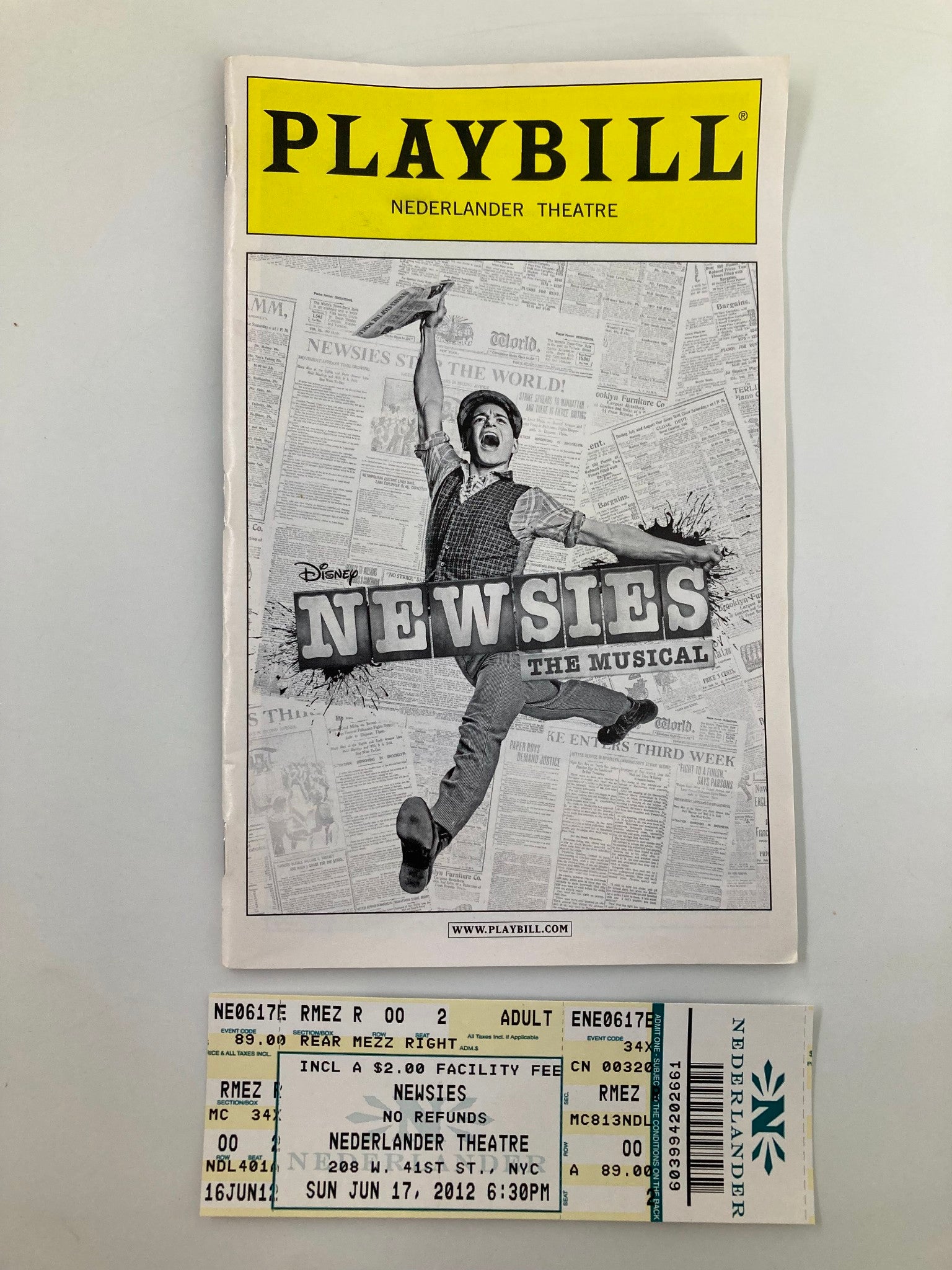 2012 Playbill Nederlander Theatre Newsies The Musical Jeremy Jordan Kara Lindsay