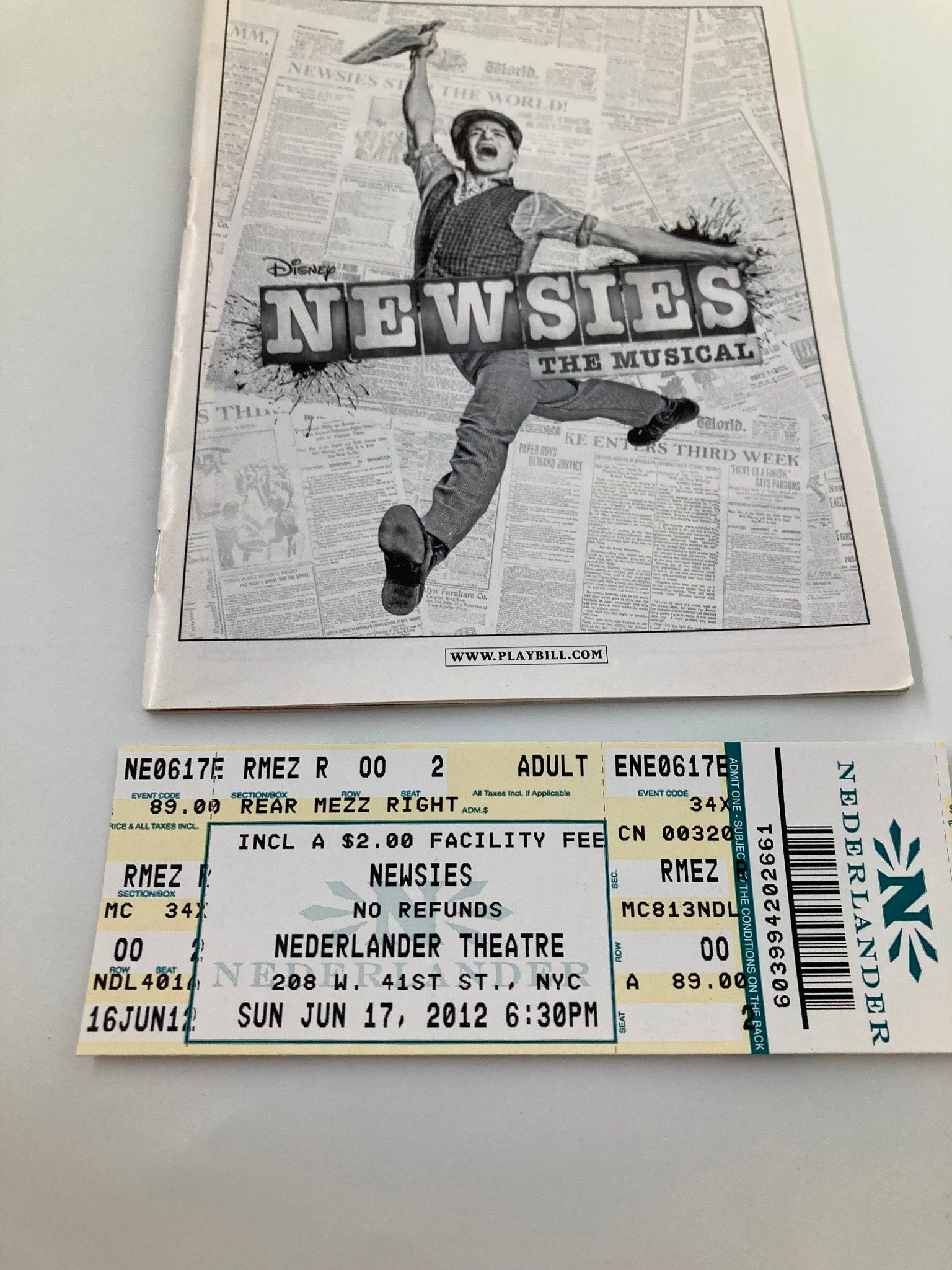 2012 Playbill Nederlander Theatre Newsies The Musical Jeremy Jordan Kara Lindsay