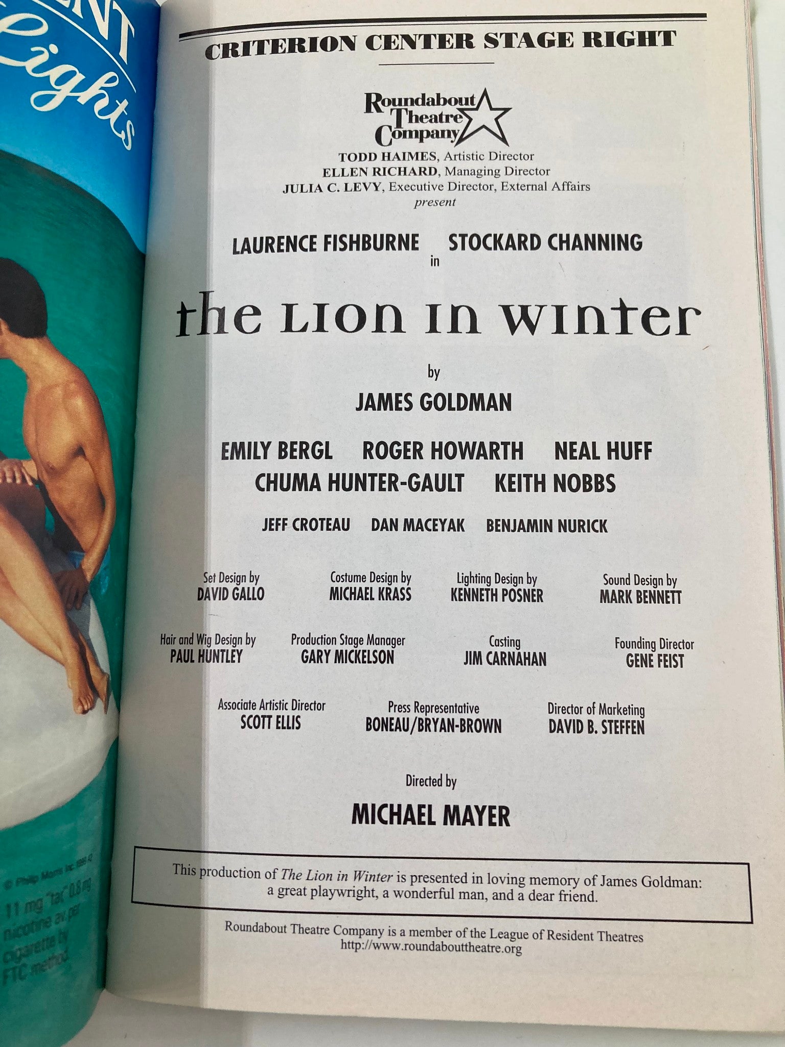 1999 Playbill Roundabout Theater Company The Lion in Winter Emily Bergl