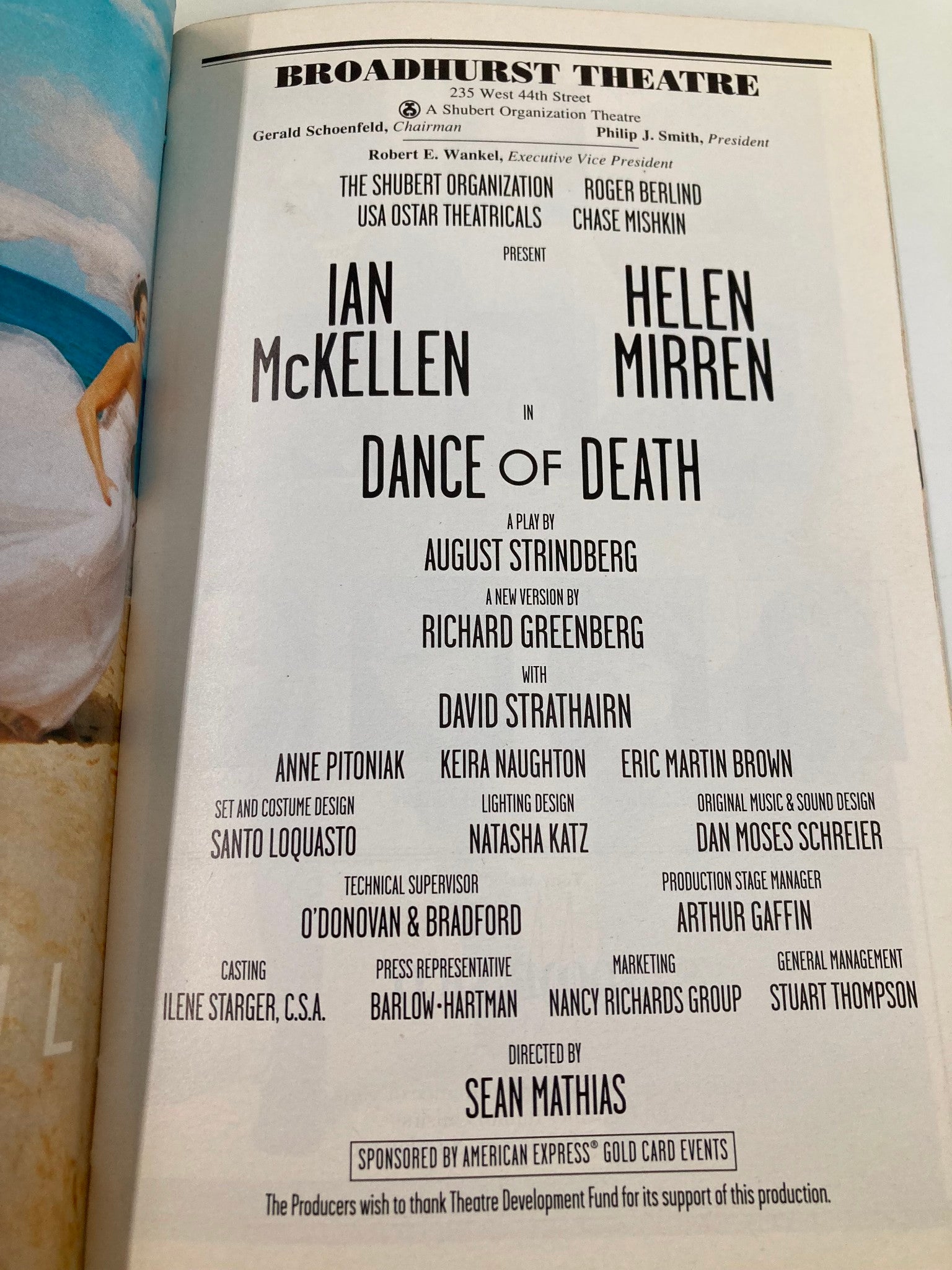 2001 Playbill Broadhurst Theatre Dance of Death Ian McKellen, Helen Mirren