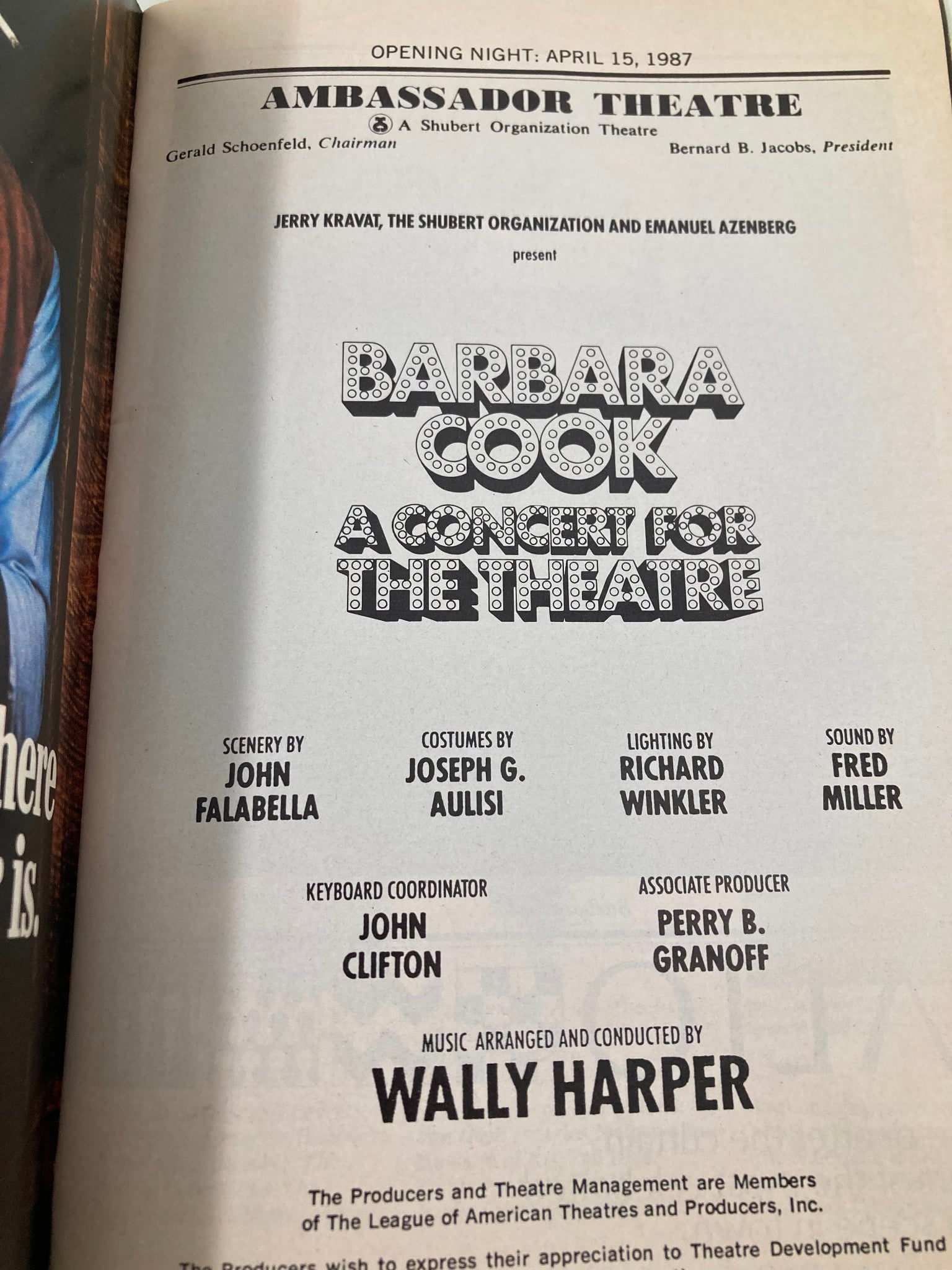 1987 Playbill Ambassador Theatre Barbara Cook A Concert for Theatre