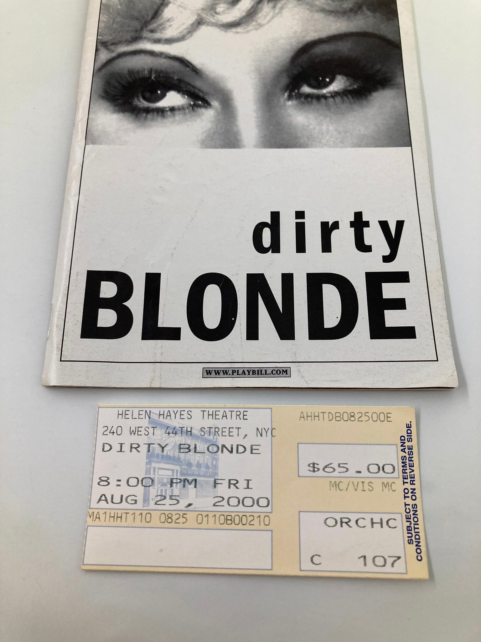 2000 Playbill Helen Hayes Theatre Dirty Blonde Claudia Shear, Tom Riis Farrell