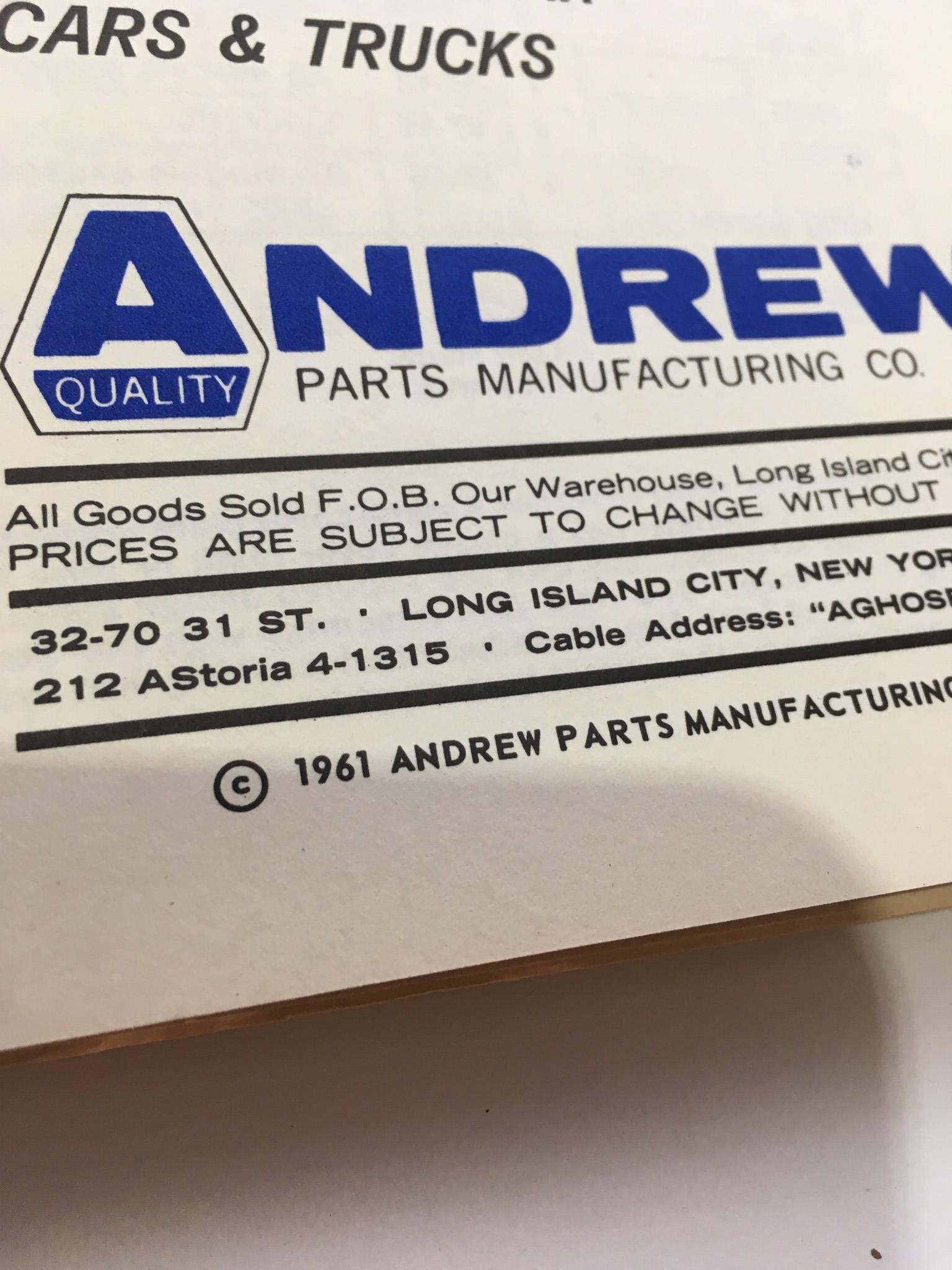 Andrew Parts Manufacturing Company - Automotive Parts Magazine/Catalog