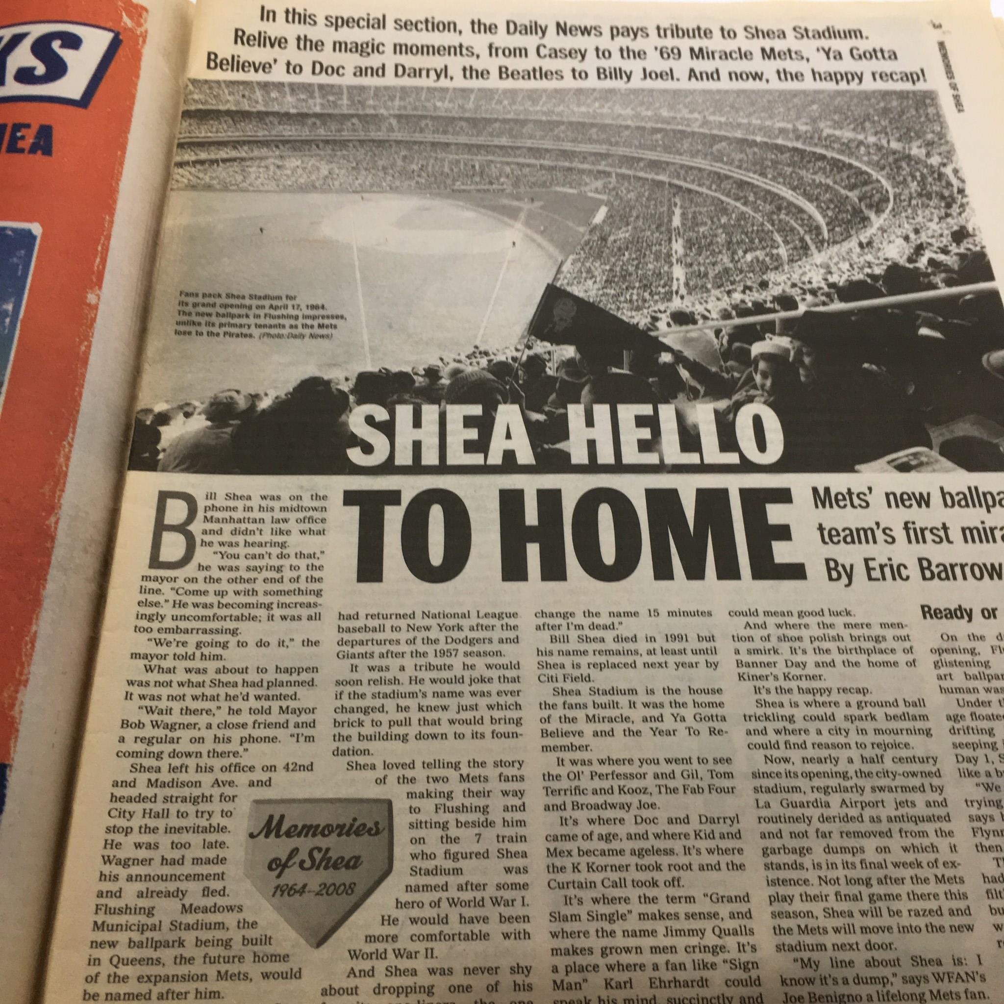 New York Daily News: Sept 21 2008 Memories Shea Amazin' History 1964-2008 Mets