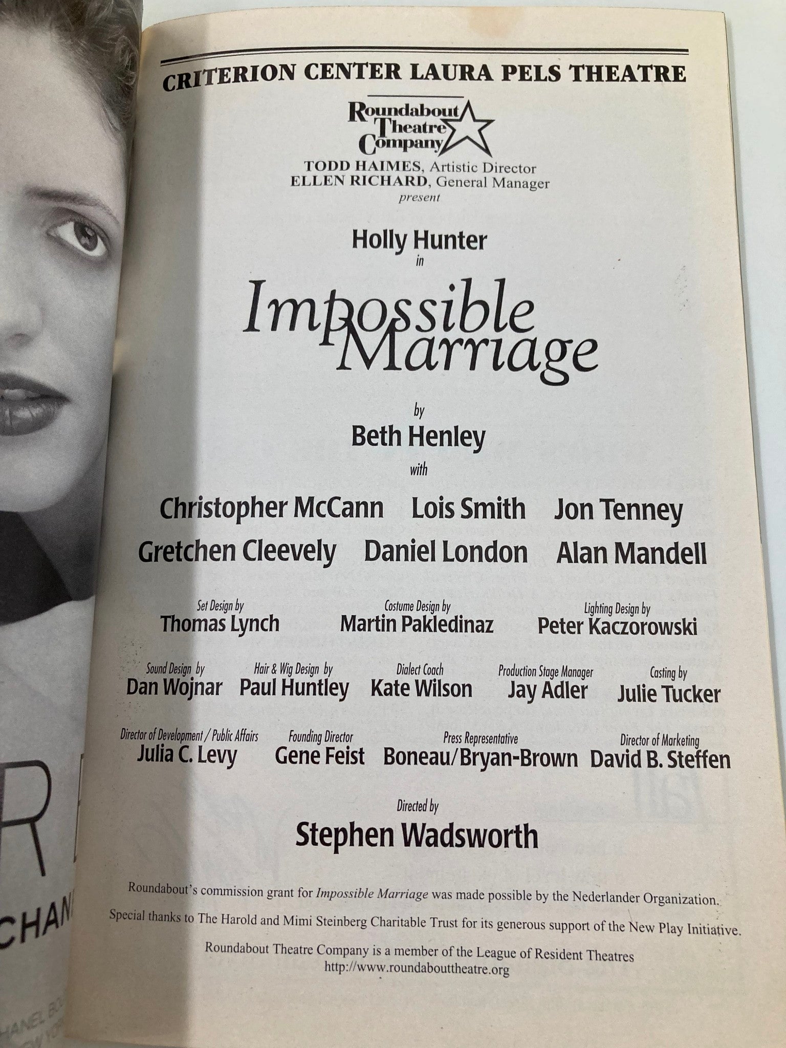 1998 Playbill Criterion Center Laura Pels Theatre Impossible Marriage