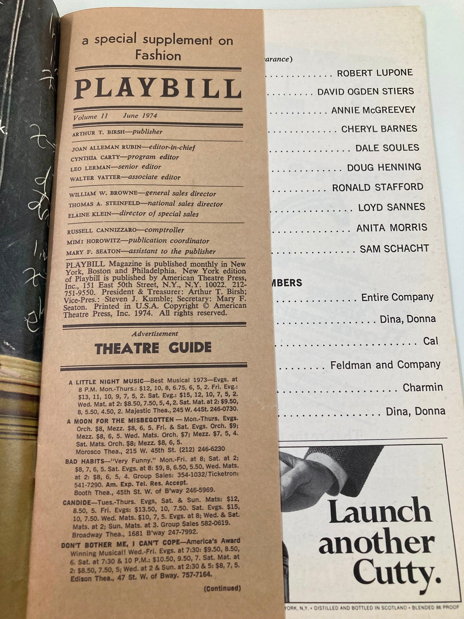 1974 Playbill Cort Theatre Doug Henning, Dale Soules in The Magic Show