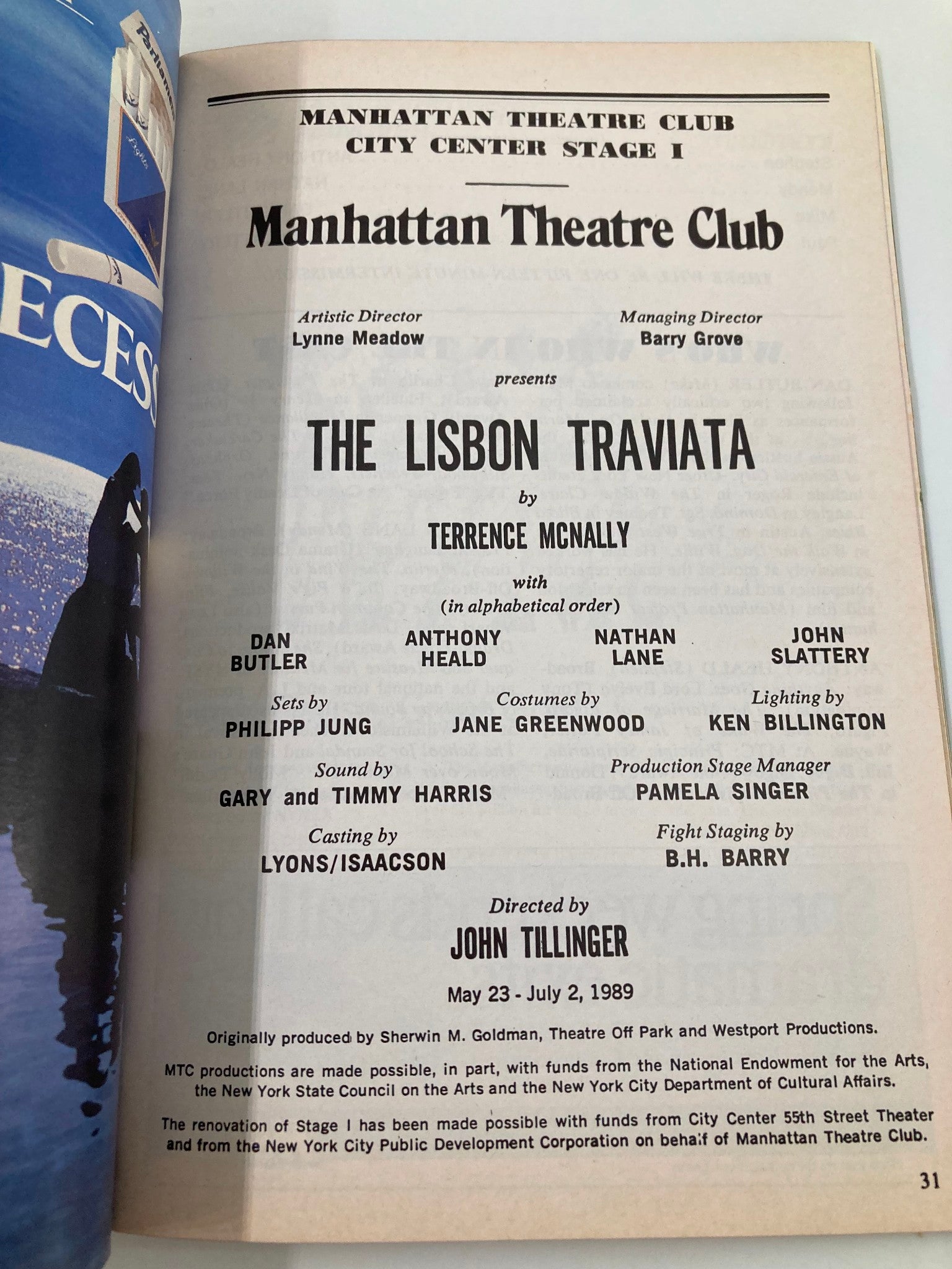 1989 Playbill Manhattan Theatre Club Dan Butler in The Lisbon Traviata