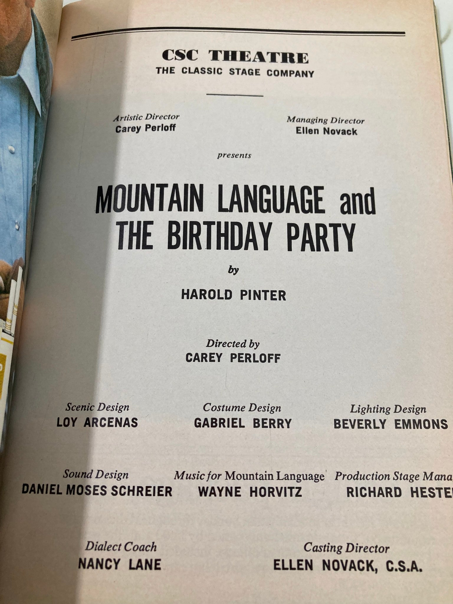 1989 Playbill CSC Theatre Mountain Language and The Birthday Party Harold Pinter