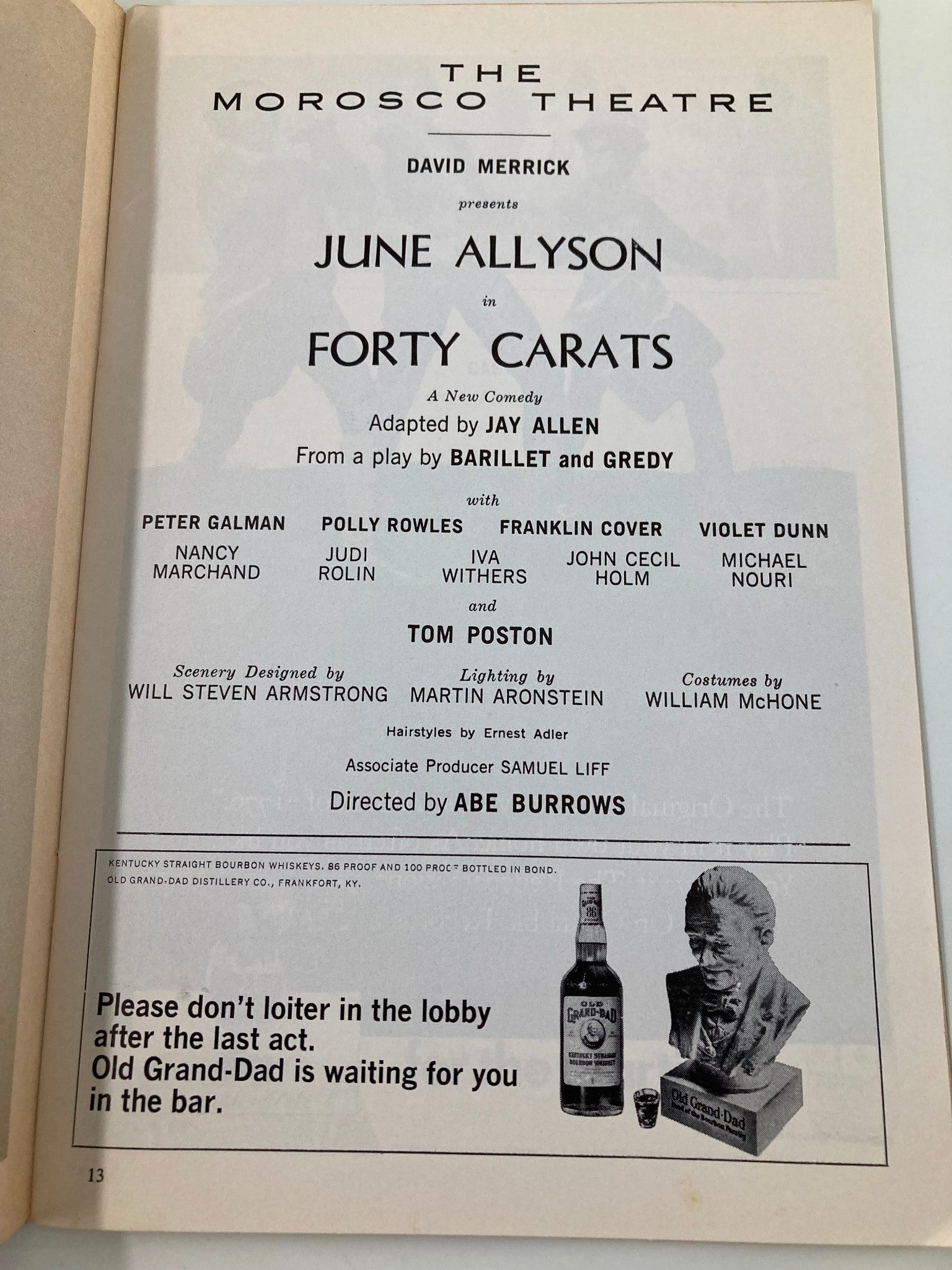 1970 Playbill The Morosco Theatre Tom Poston and June Allyson in Forty Carats