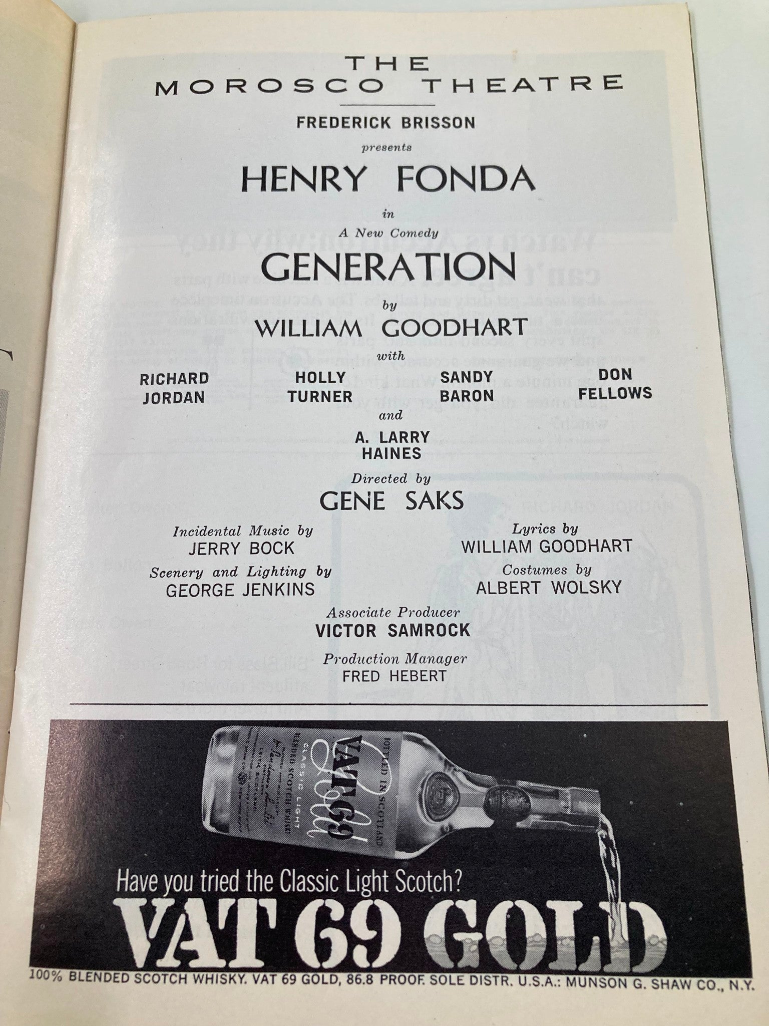 1966 Playbill The Morosco Theatre Henry Fonda in A New Comedy Generation