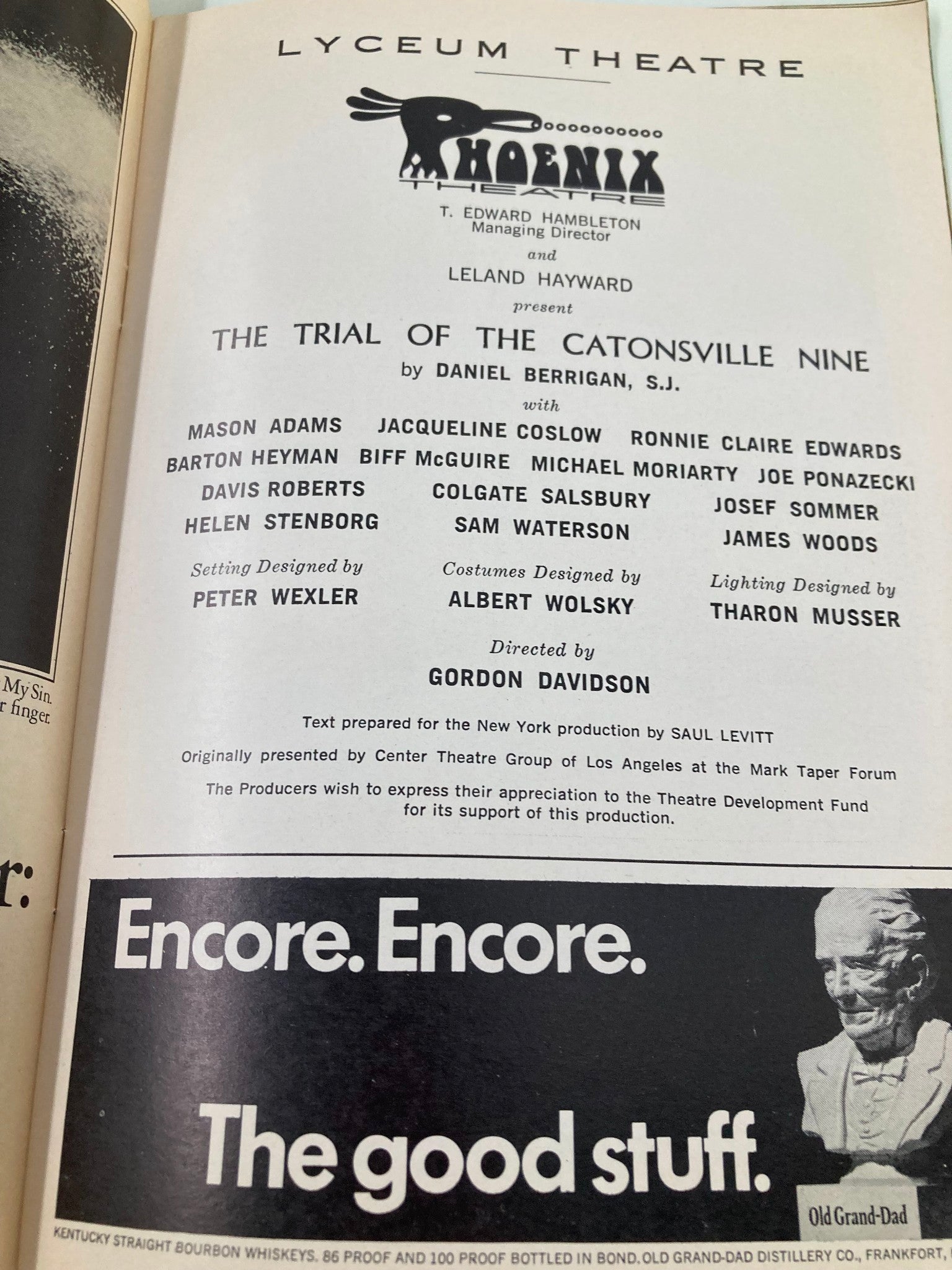 1971 Playbill Lyceum Theatre Mason Adams in The Trial of The Catonsville Nine