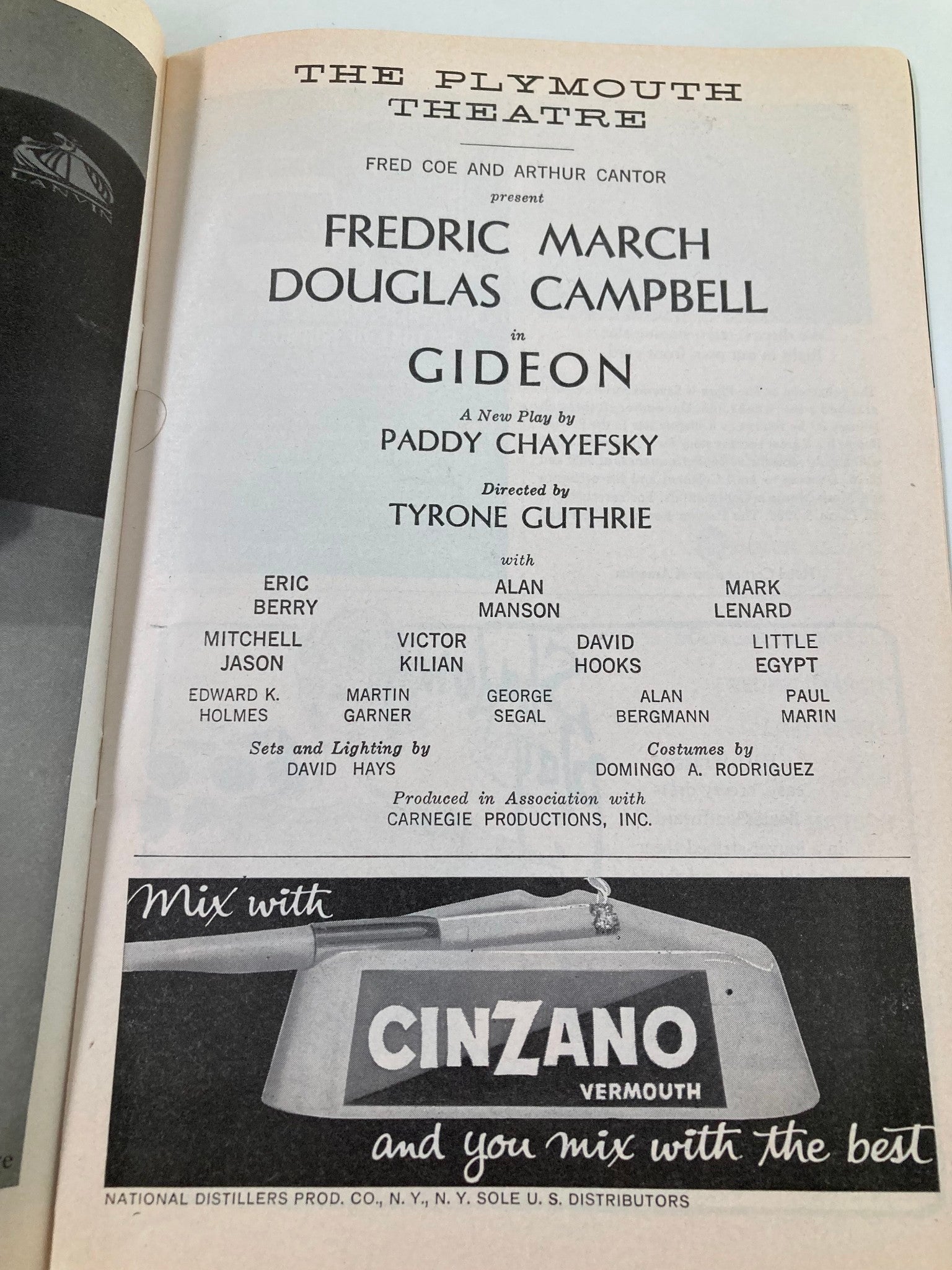 1962 Playbill The Plymouth Theatre Fredric March and Douglas Campbell in Gideon