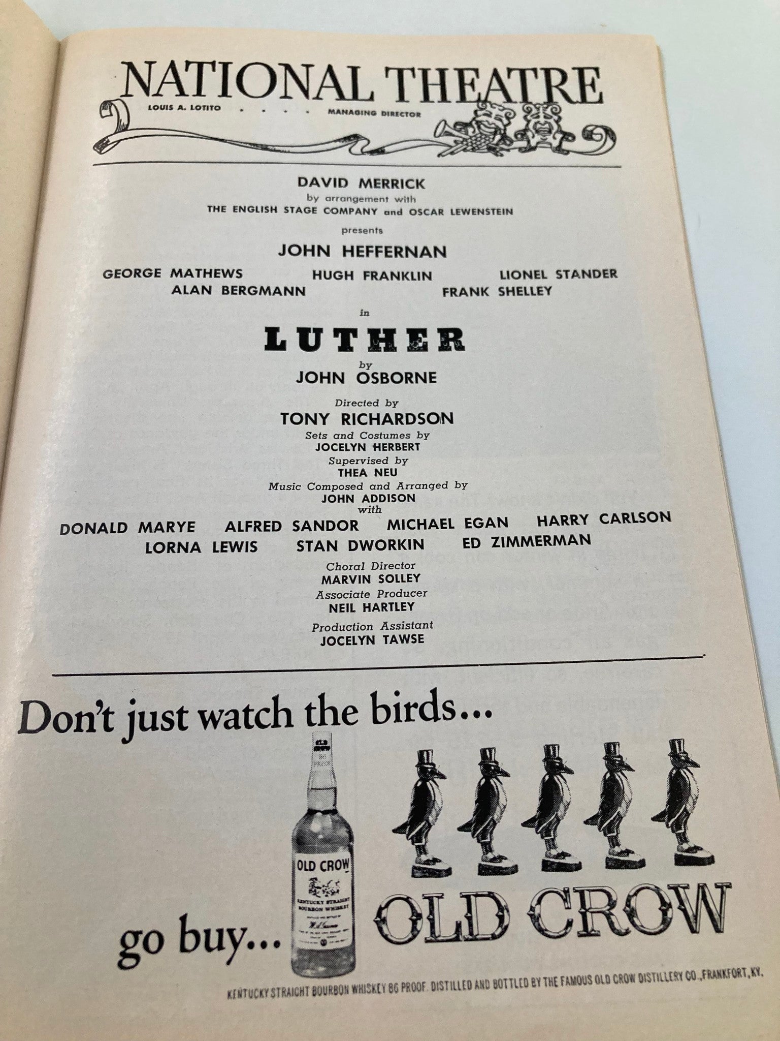 1964 Playbill National Theatre John Heffernan, George Matthews in Luther