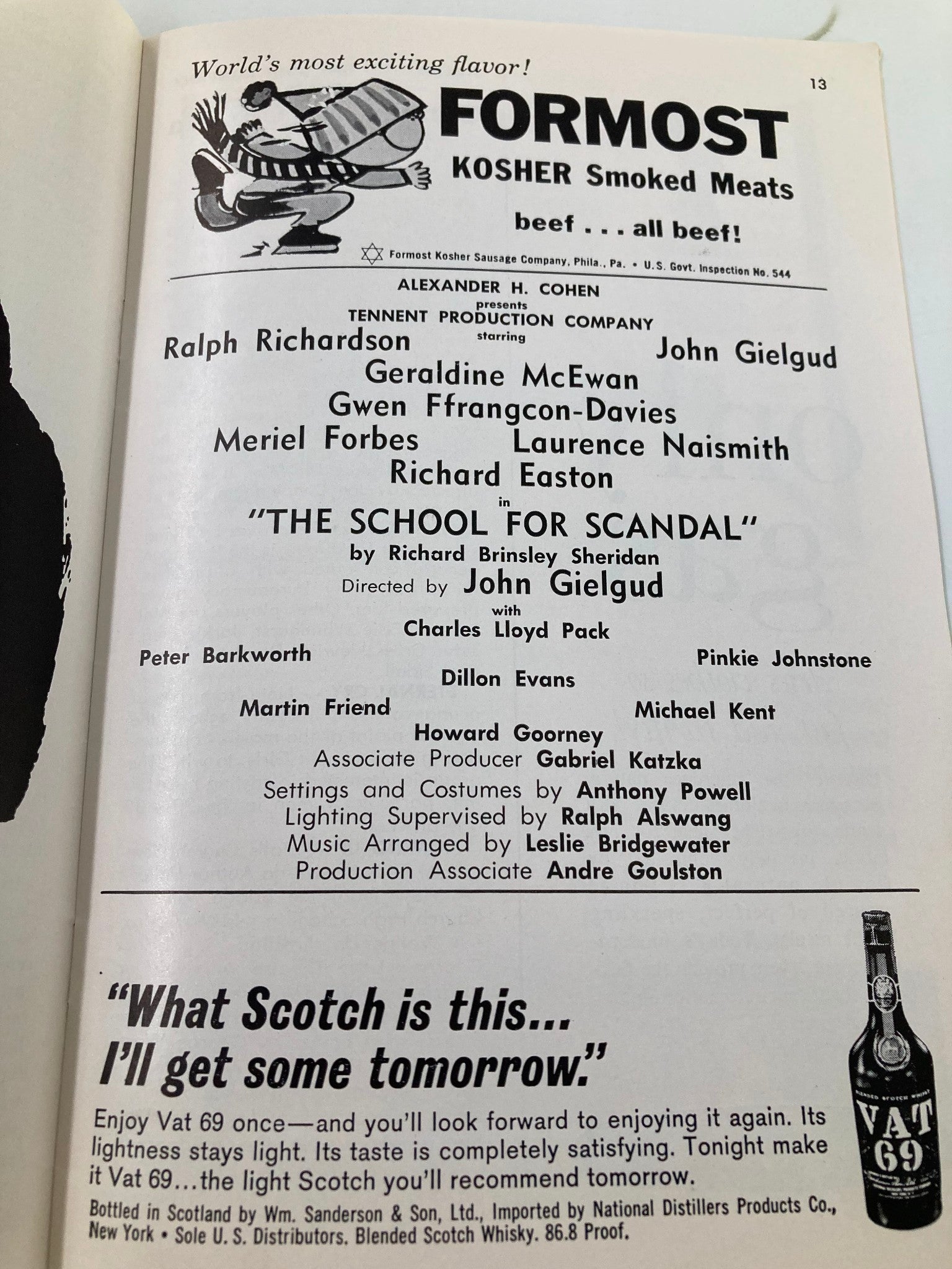 1963 Playbill National Theatre Richard Easton in The School for Scandal