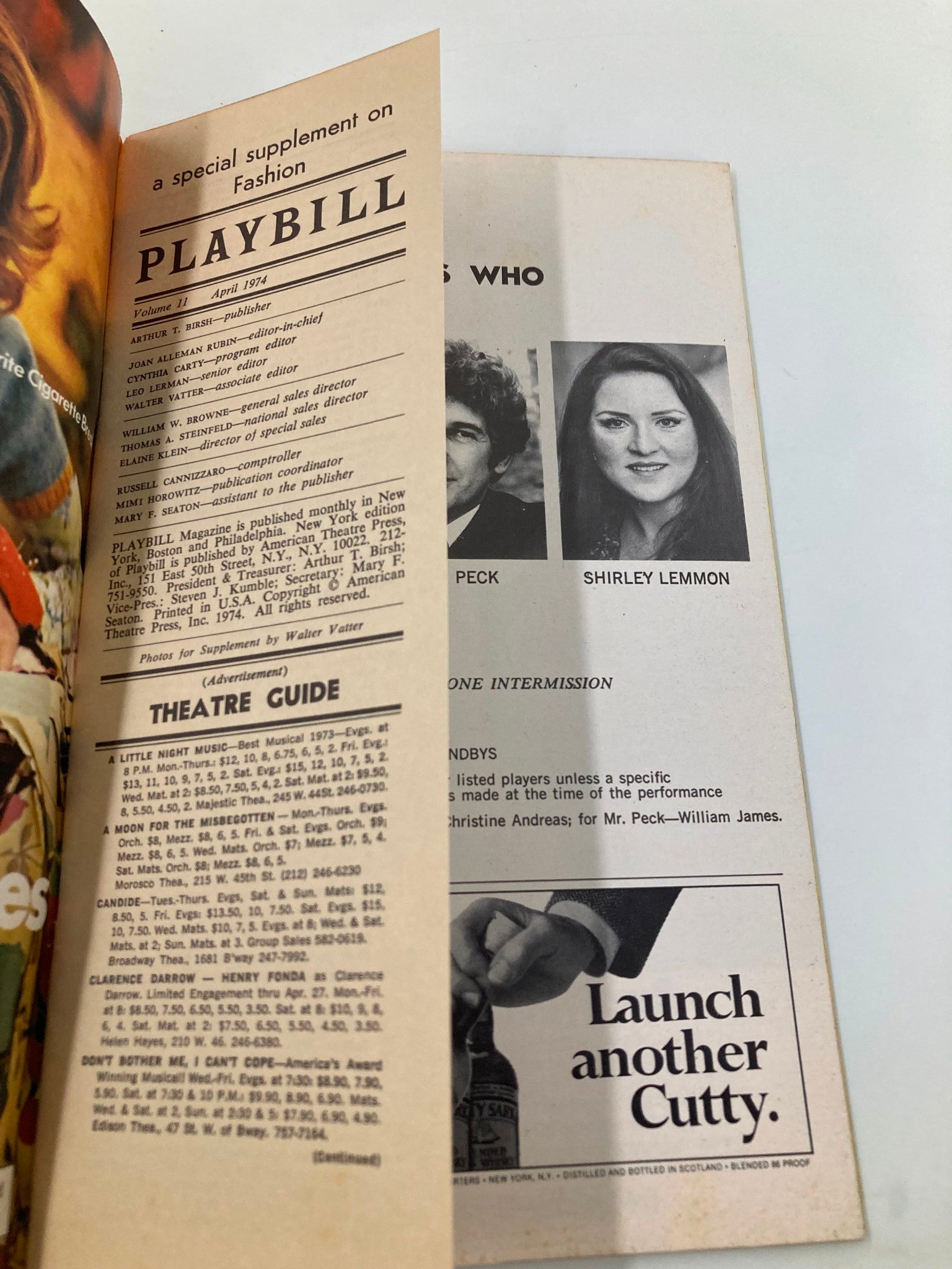 1974 Playbill John Golden Theatre Kelly Garrett, Jon Peck in Words and Music