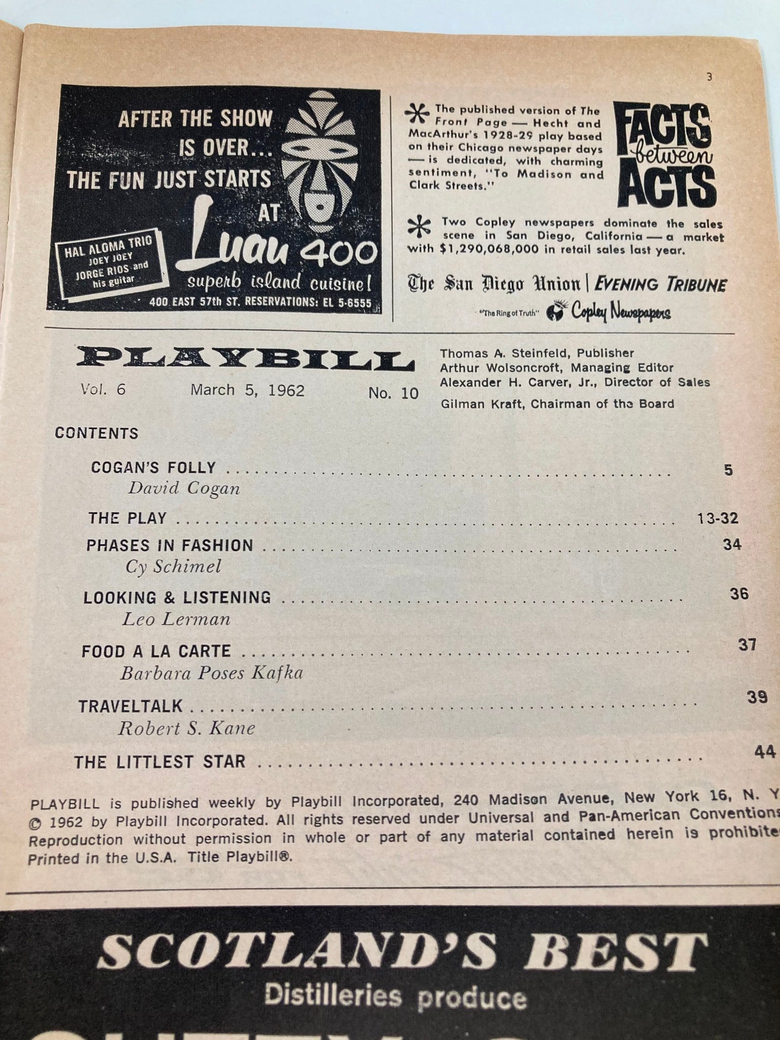 1962 Playbill John Golden Theatre Pat Stanley in Sunday in New York